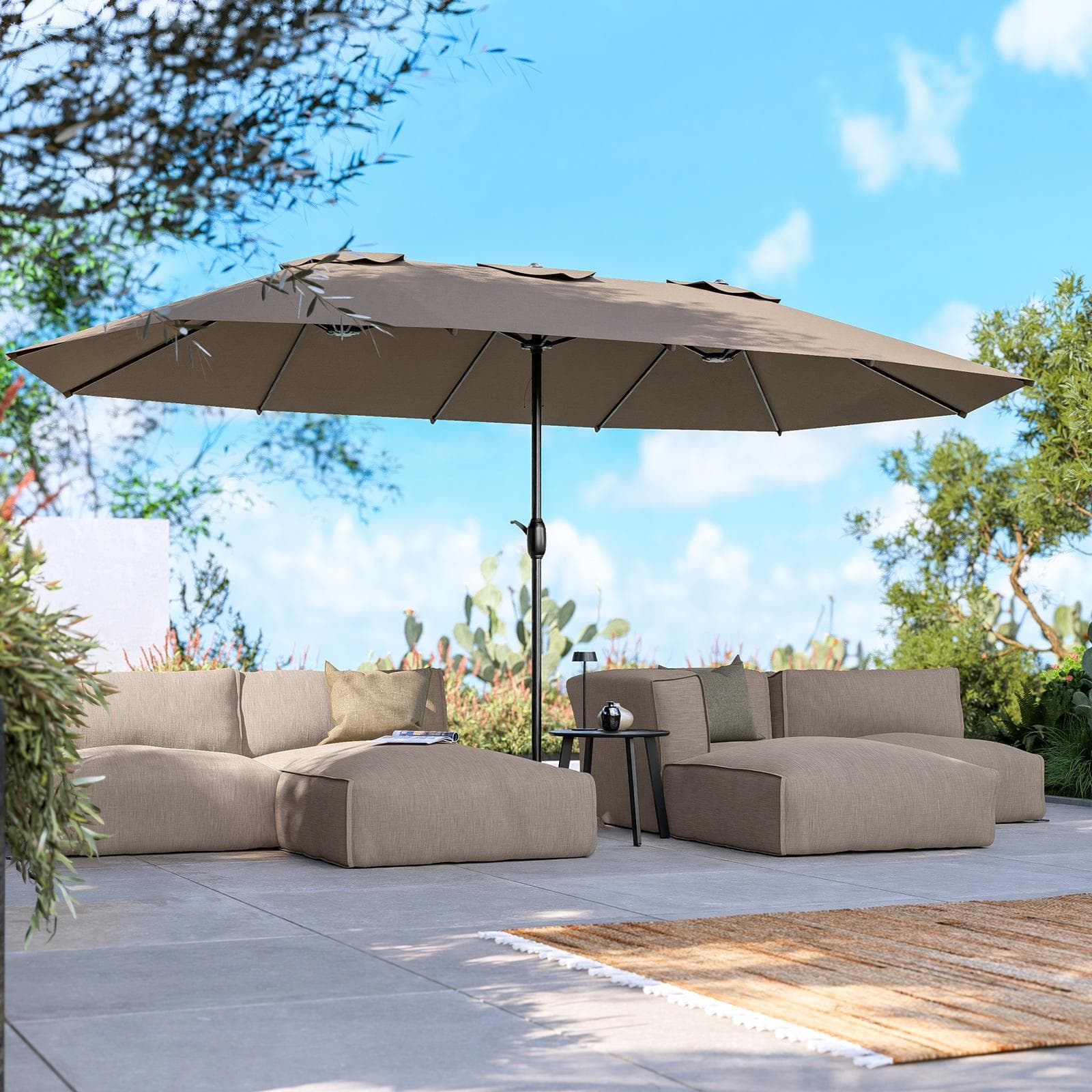 Ombrellone da giardino 4,6x2,6 m palo centrale telo tortora - Vieste