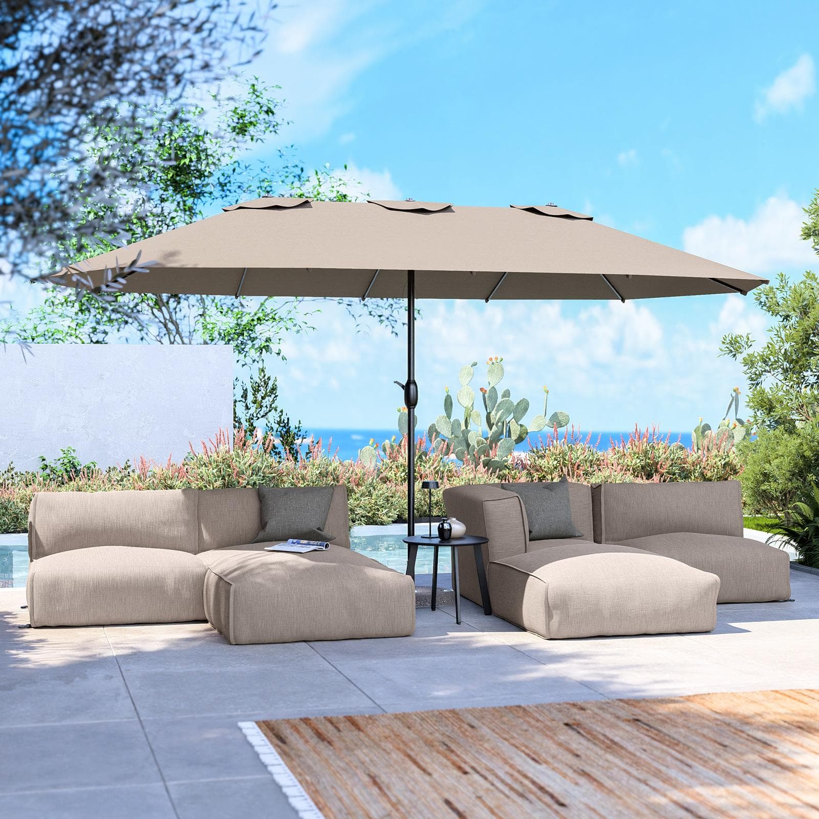 Ombrellone da giardino 4,6x2,6 m palo centrale telo tortora - Vieste