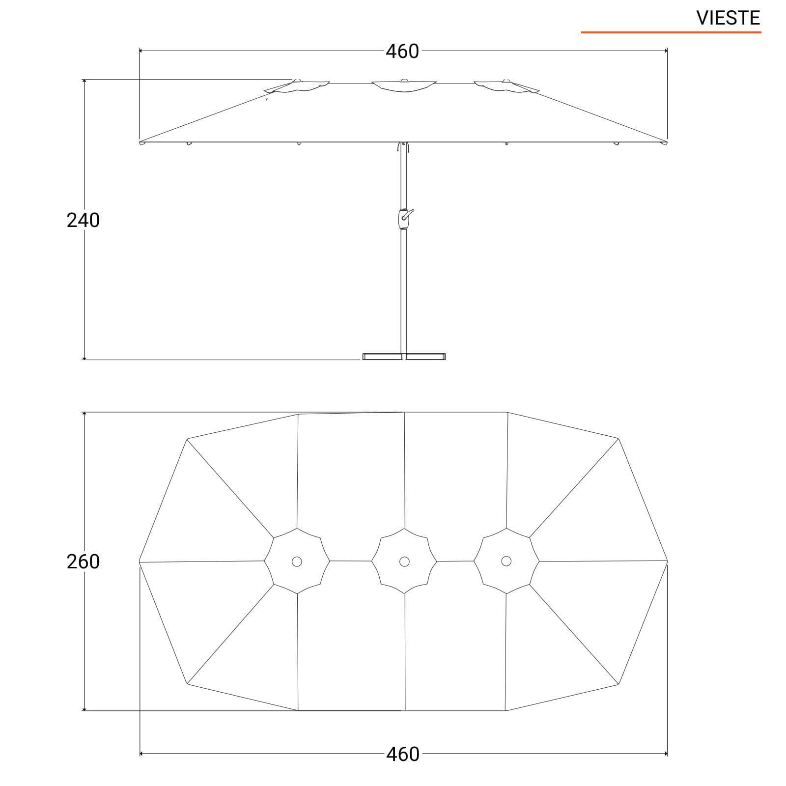 Ombrellone da giardino 4,6x2,6 m palo centrale telo tortora - Vieste