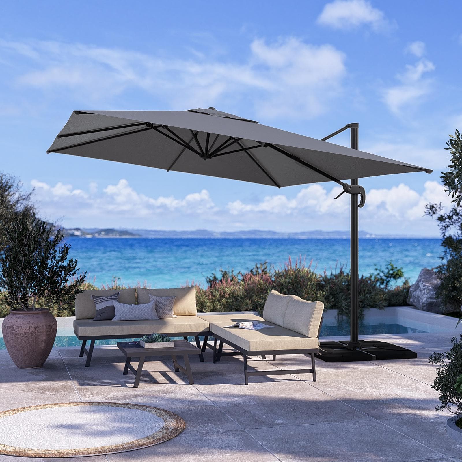Ombrellone da giardino 4x3 m palo antracite e telo grigio - Portos