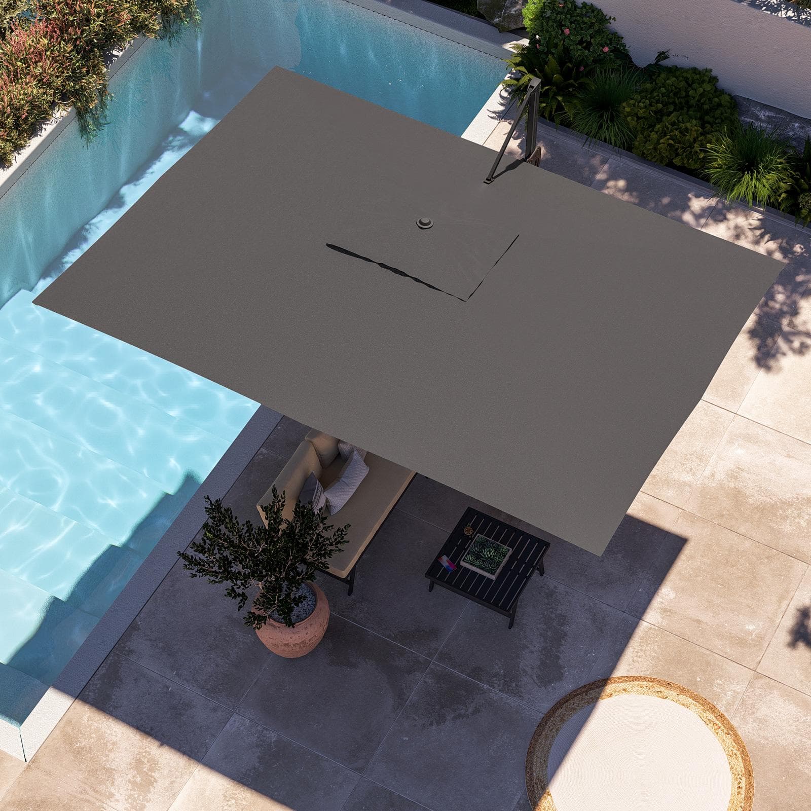 Ombrellone da giardino 4x3 m palo antracite e telo grigio - Portos