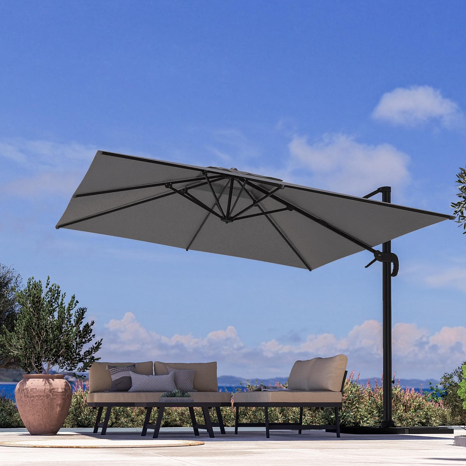 Ombrellone da giardino 4x3 m palo antracite e telo grigio - Portos