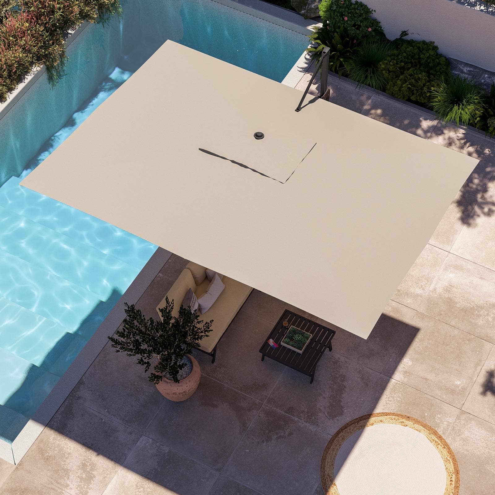 Ombrellone da giardino 4x3 m palo laterale antracite e telo ecrù - Portos