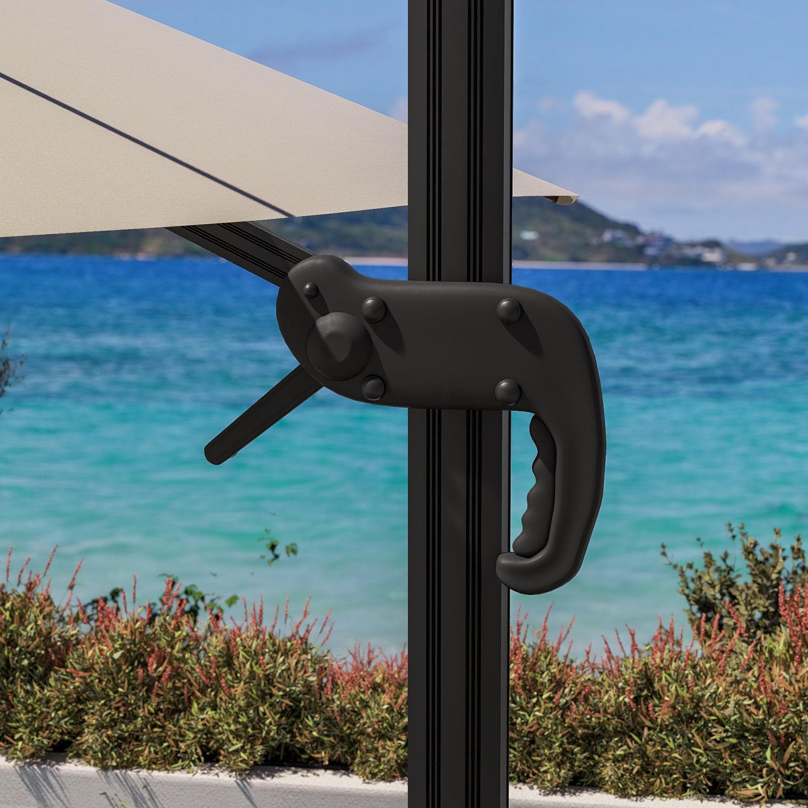 Ombrellone da giardino 4x3 m palo laterale antracite e telo ecrù - Portos