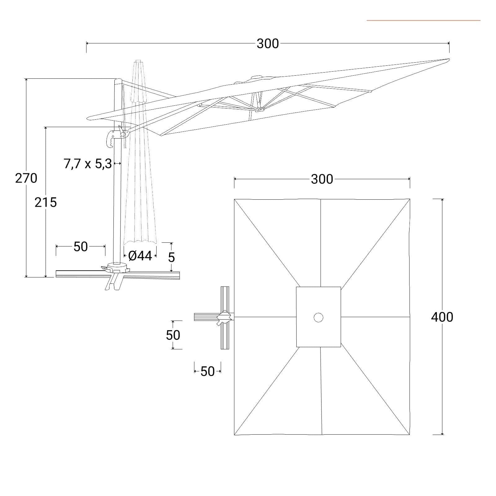 Ombrellone da giardino 4x3 m palo laterale antracite e telo ecrù - Portos