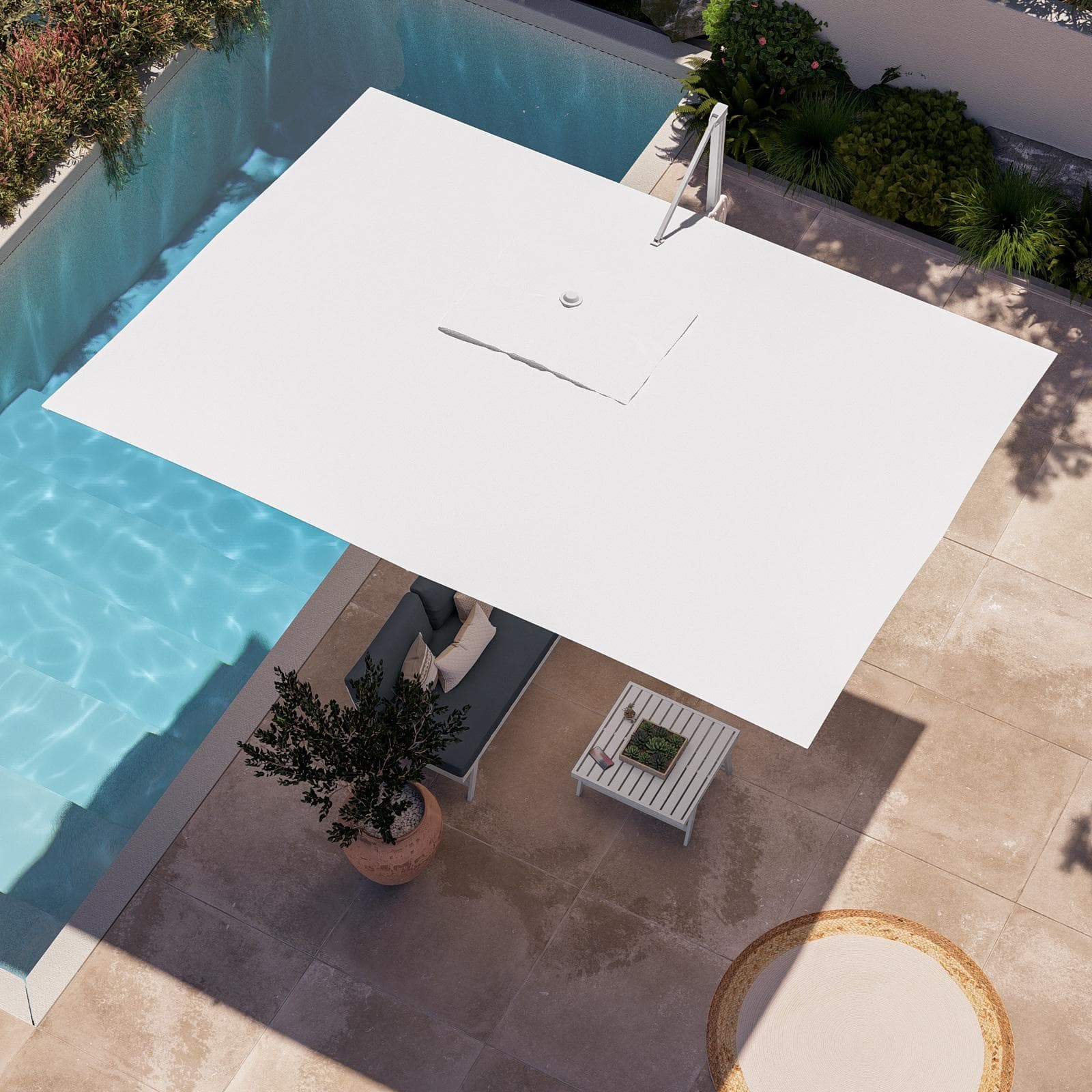 Ombrellone da giardino 4x3 m palo laterale e telo bianco - Portos