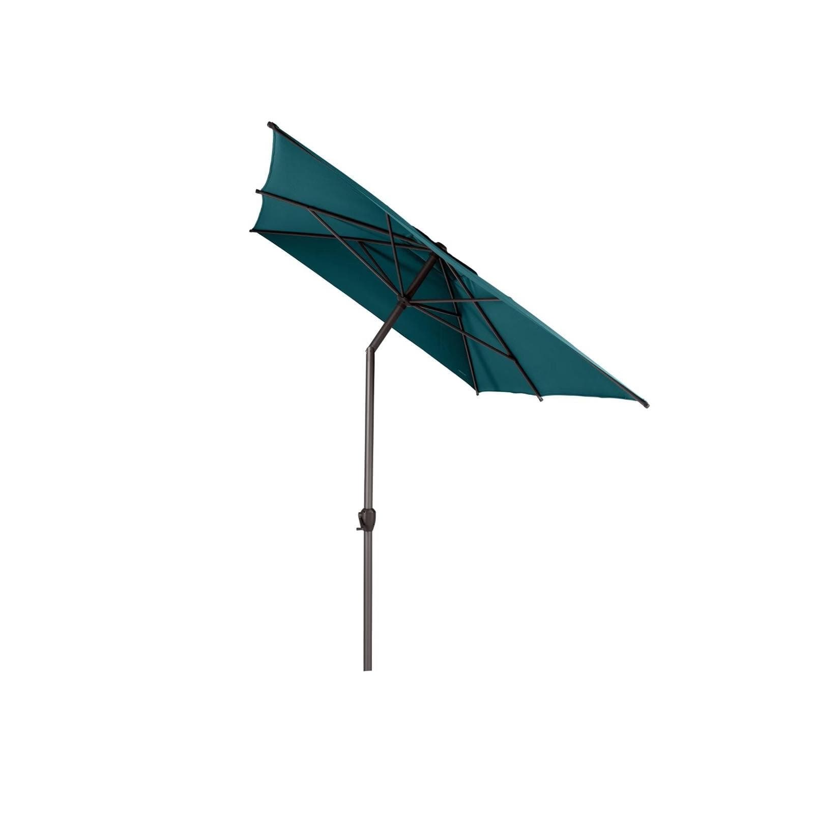 Ombrellone palo centrale 2x3 m in alluminio grafite con snodo e telo blu pavone - Huda