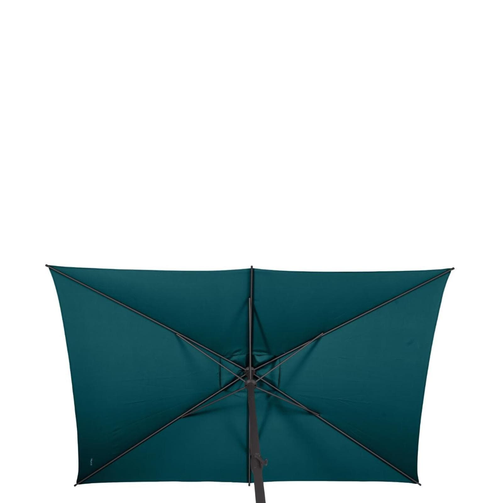 Ombrellone palo centrale 2x3 m in alluminio grafite con snodo e telo blu pavone - Huda