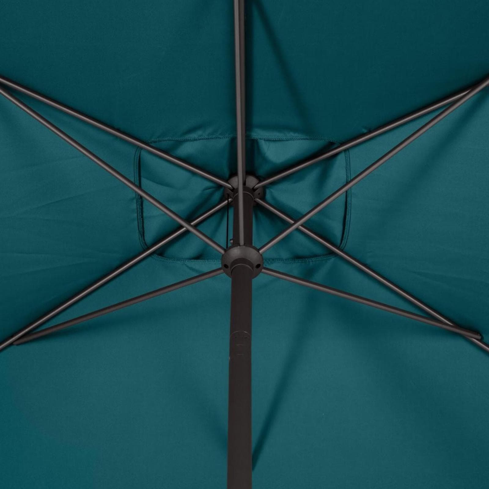 Ombrellone palo centrale 2x3 m in alluminio grafite con snodo e telo blu pavone - Huda