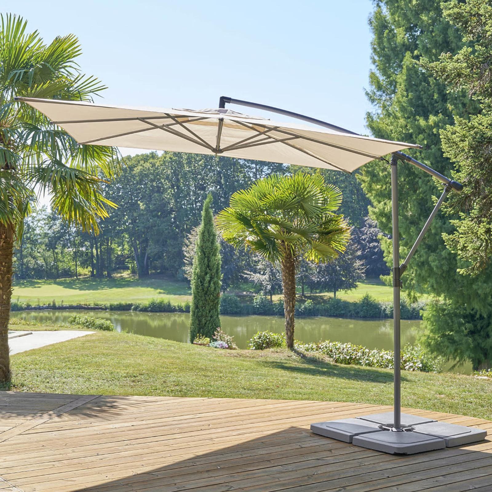 Ombrellone palo laterale 2,5x2,5 m con telo beige - Cannes