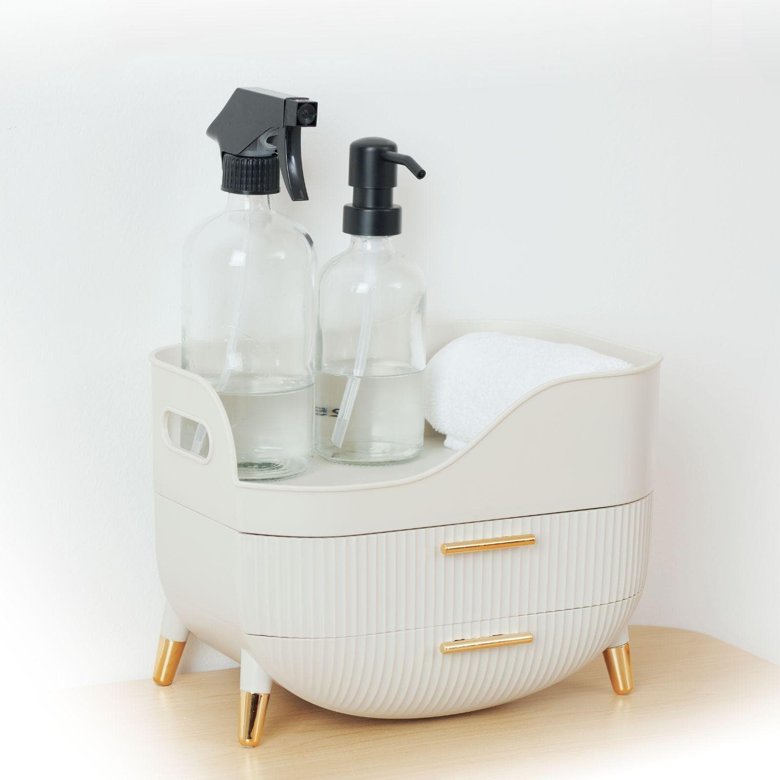 Organizer 26x20h cm beige e oro con 2 cassetti - Hamika