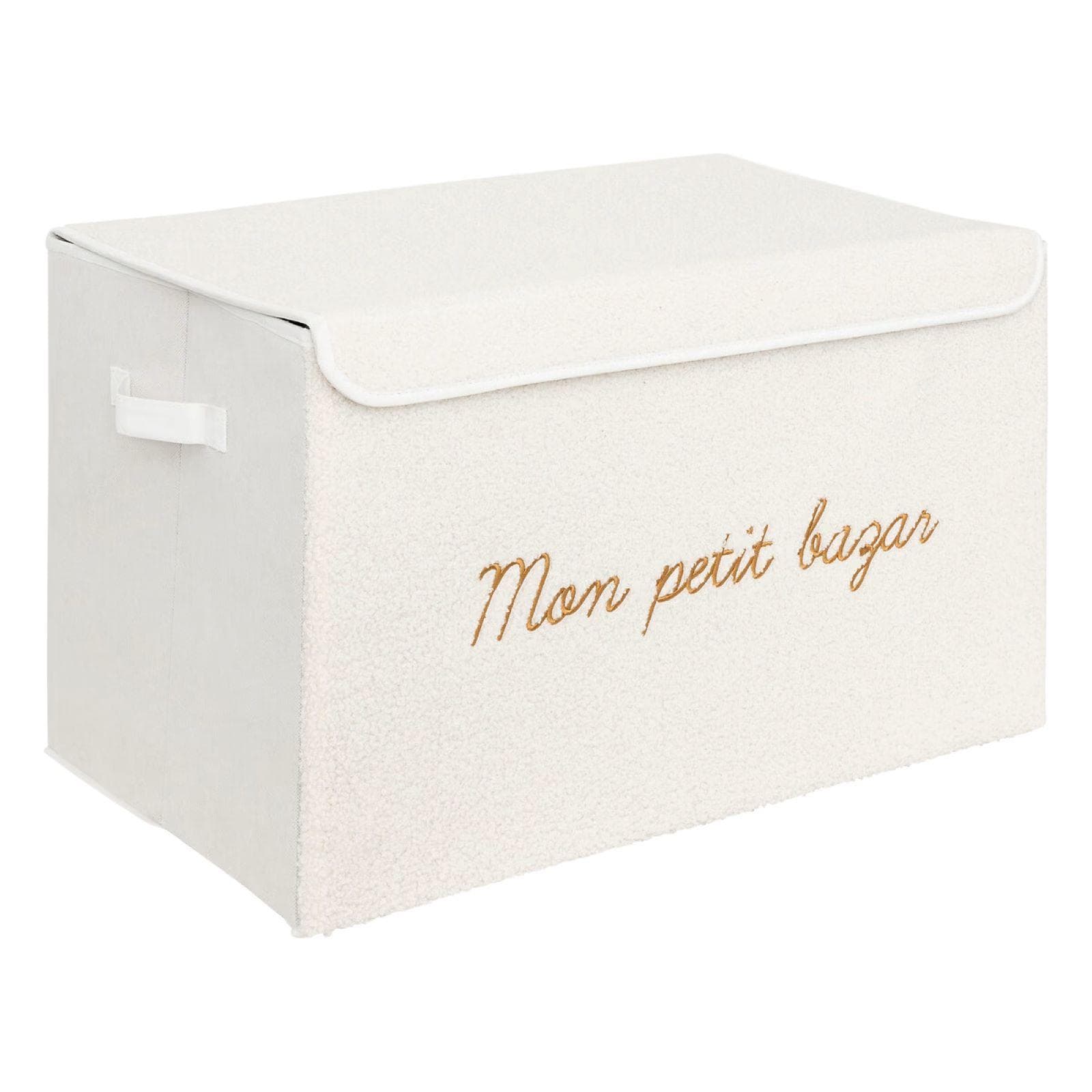 Organizer 36x57 cm pieghevole in bouclé bianco con coperchio e manici - Kids