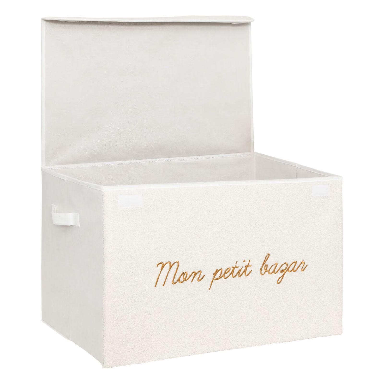 Organizer 36x57 cm pieghevole in bouclé bianco con coperchio e manici - Kids