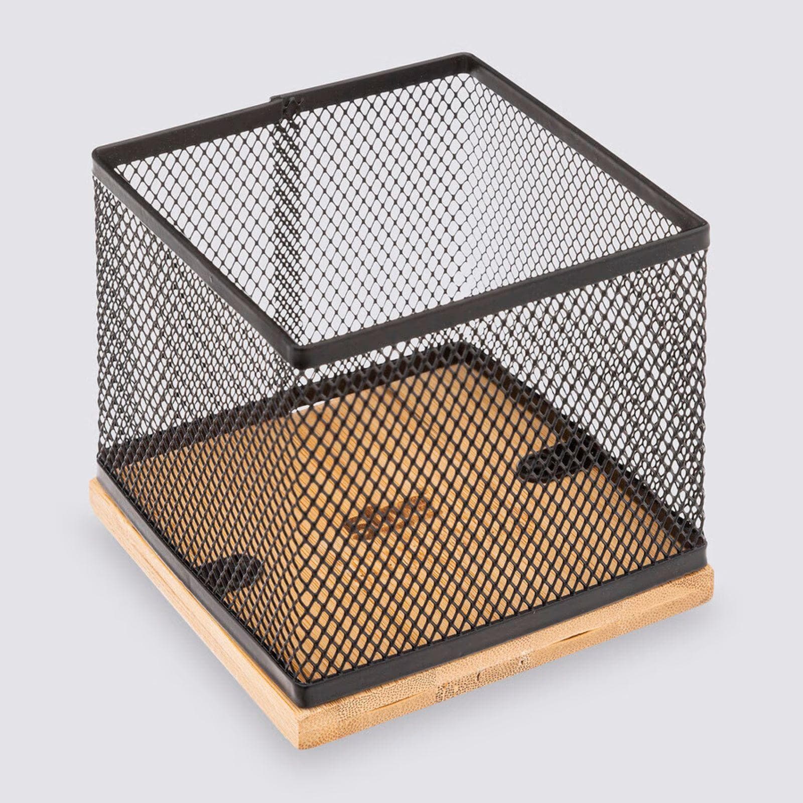 Organizer da scrivania 10x10 cm in metallo nero e bambù naturale - Smartlab