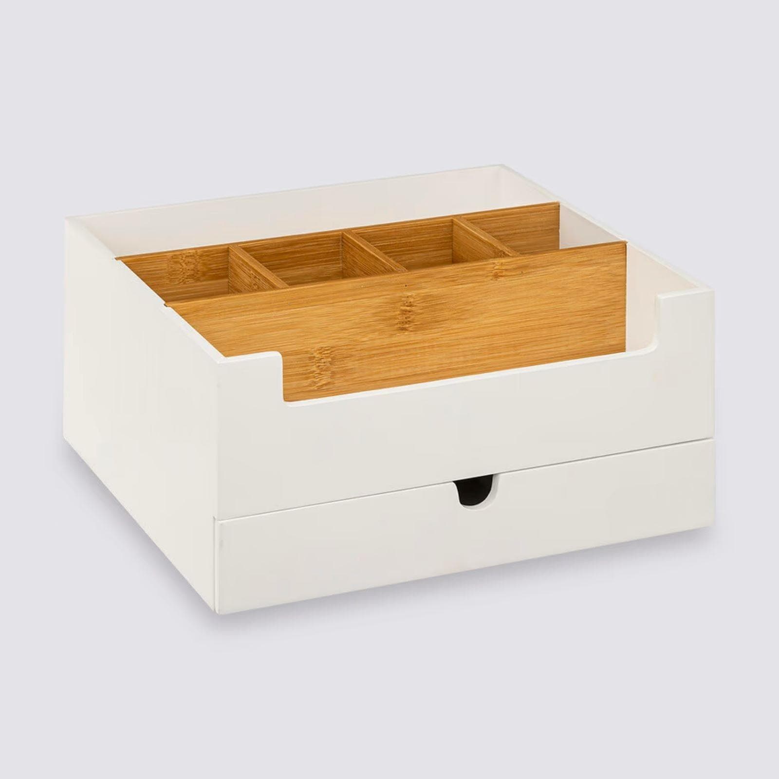 Organizer da scrivania 26x24 cm in legno bianco e naturale con 1 cassetto - Smartlab