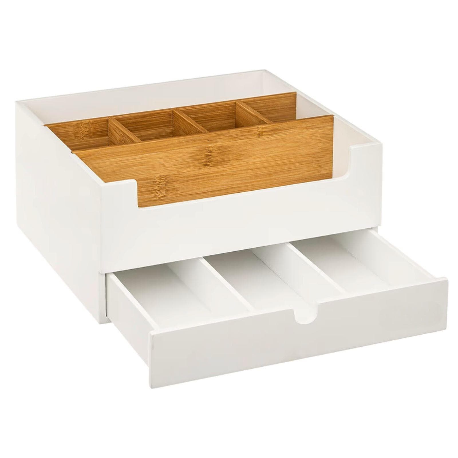 Organizer da scrivania 26x24 cm in legno bianco e naturale con 1 cassetto - Smartlab