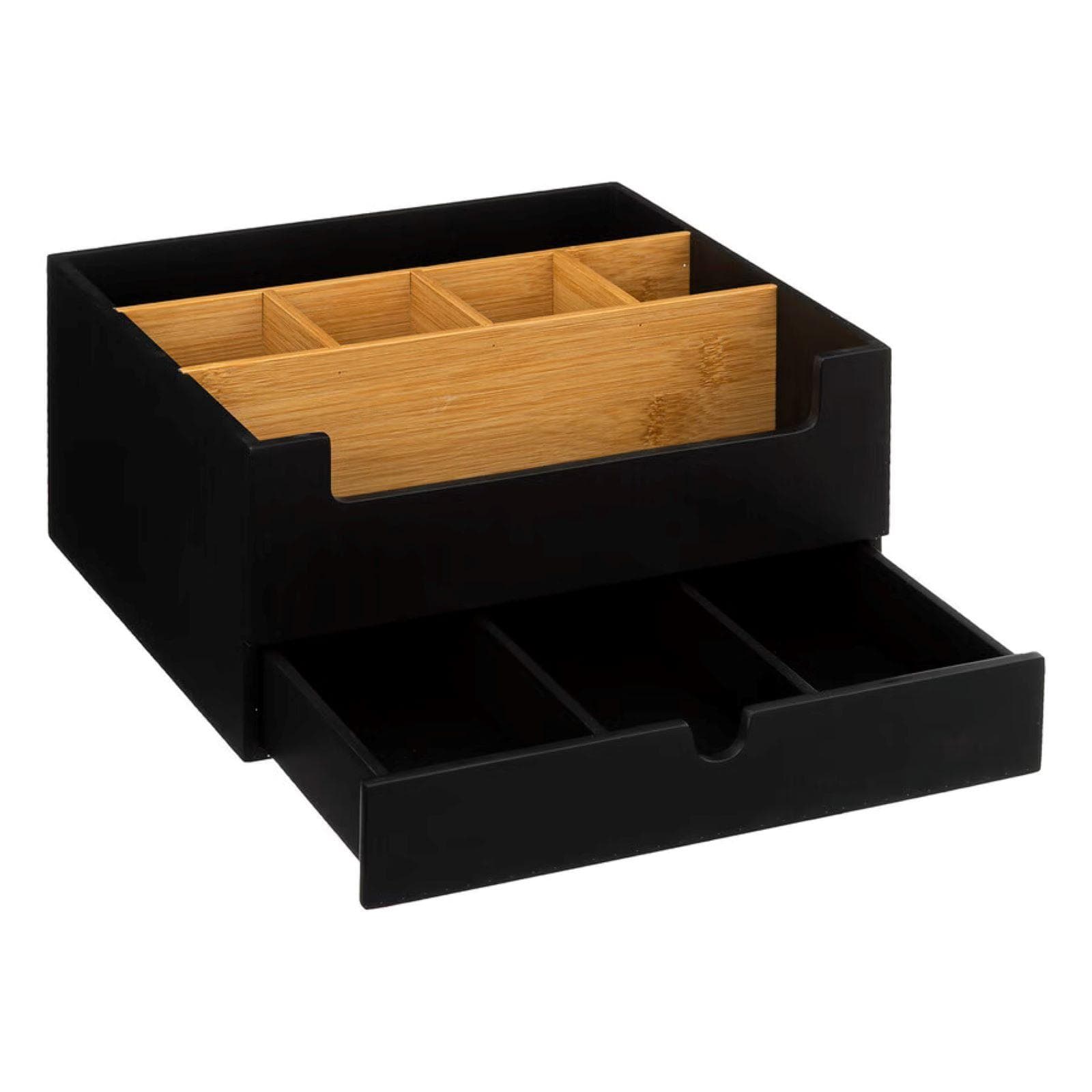 Organizer da scrivania 26x24 cm in legno nero e naturale con 1 cassetto - Smartlab