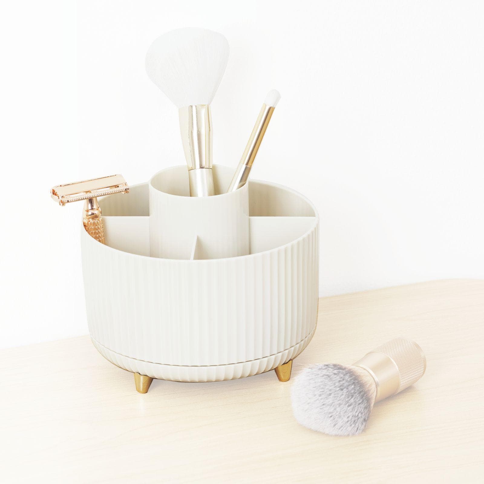 Organizer rotondo 15 cm girevole beige e oro - Hamika