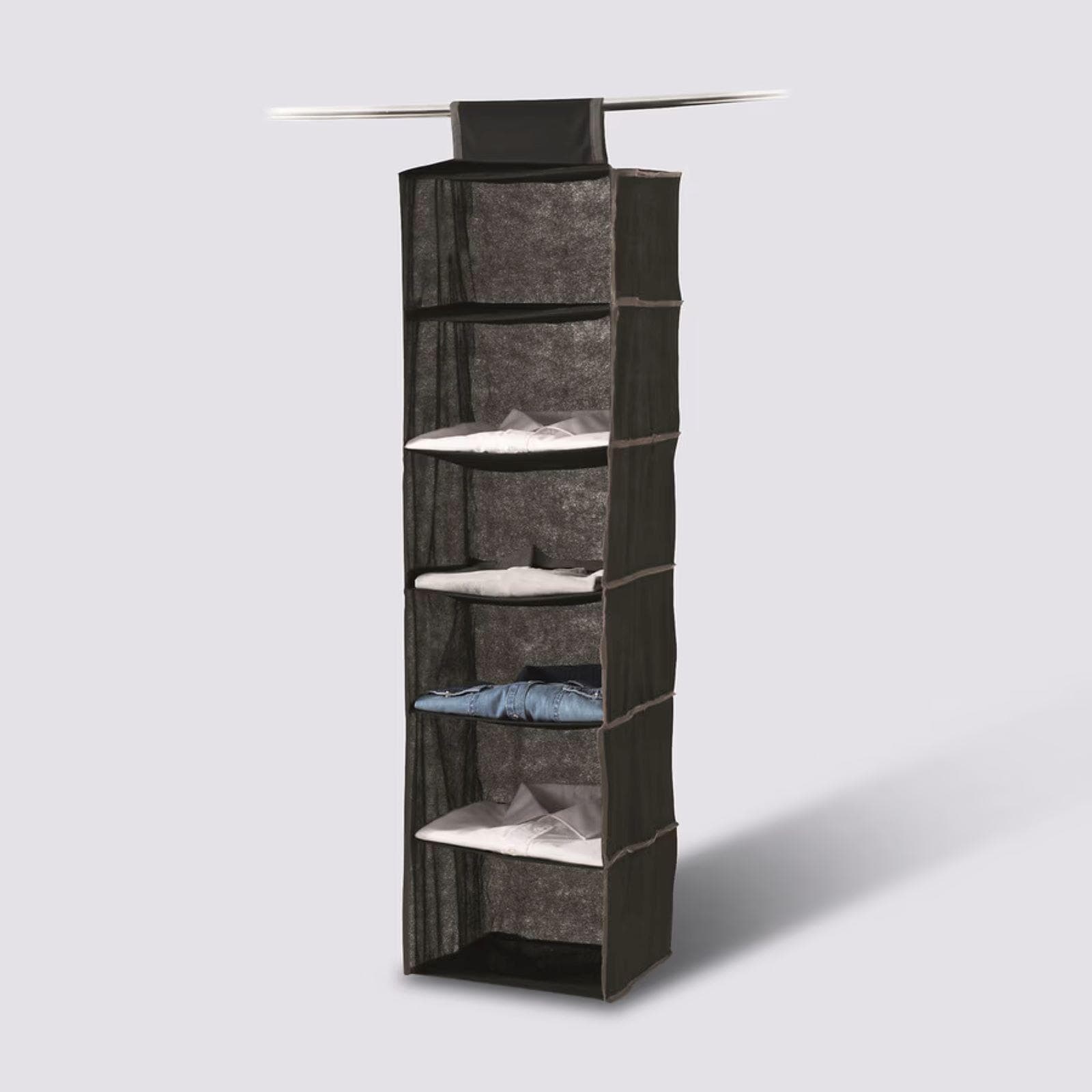 Organizer verticale 120h cm per armadio effetto tessuto antracite con 6 ripiani