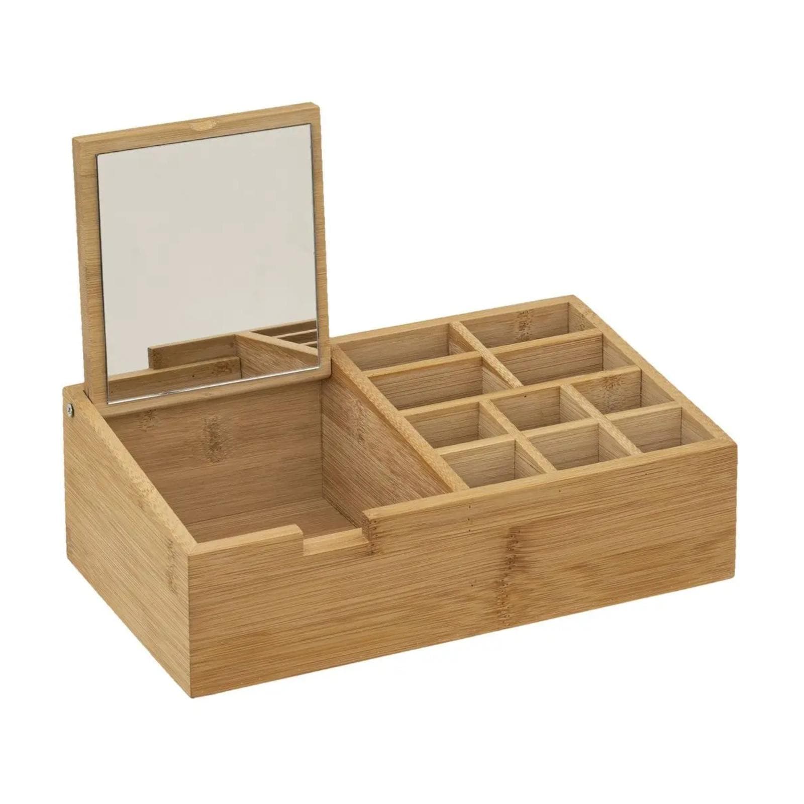 Organizzatore trucco a 10 comparti con specchio in bambù