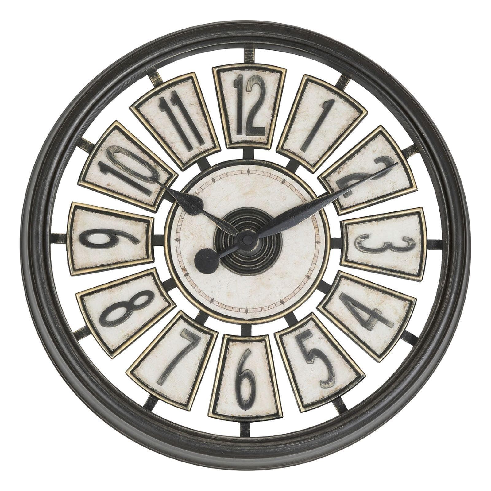 Orologio da parete rotondo 39 cm bianco e nero effetto metallo anticato
