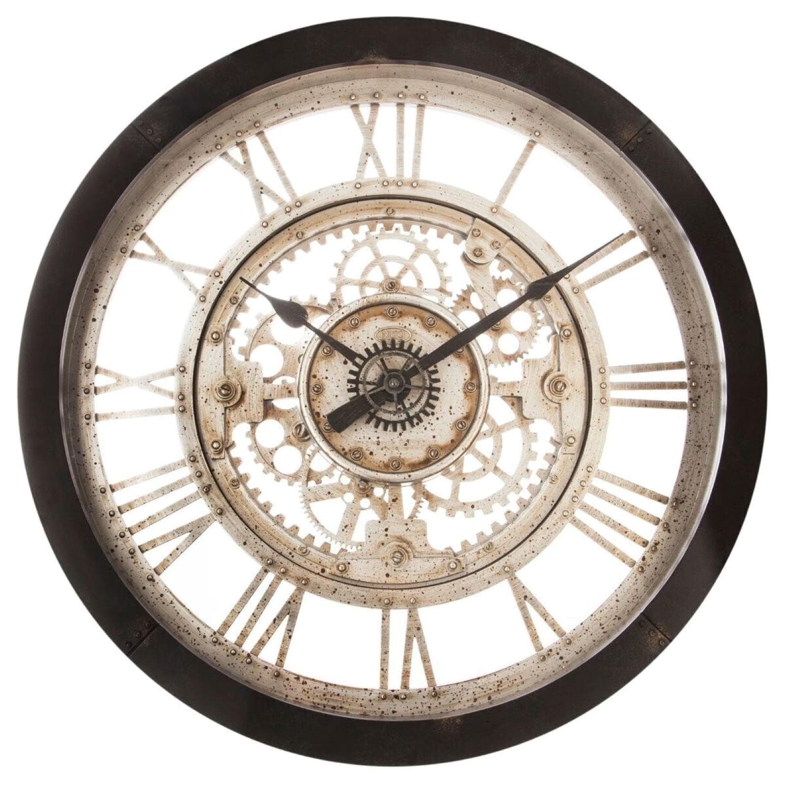 Orologio da parete rotondo 61 cm effetto metallo anticato con ingranaggi