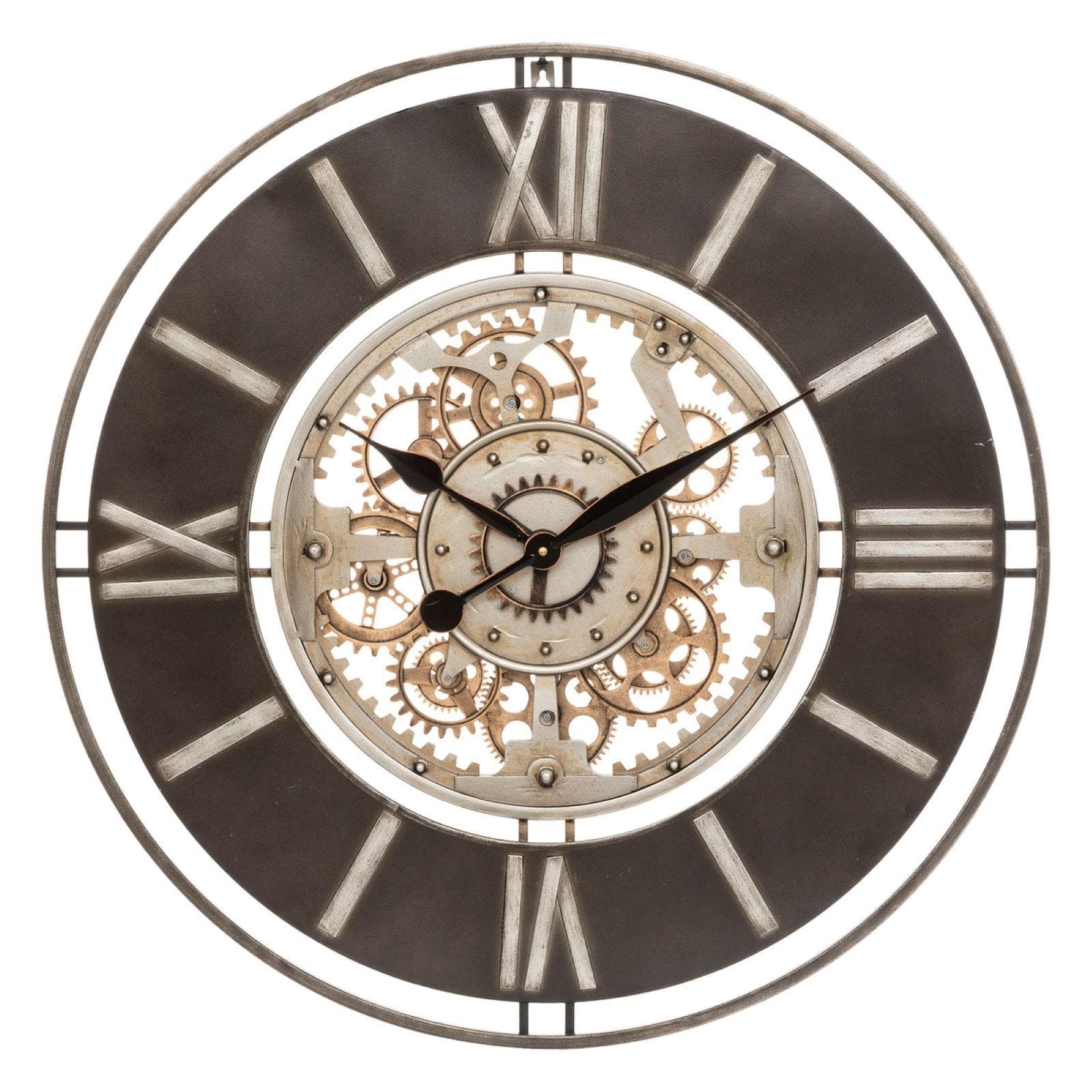 Orologio da parete rotondo 70 cm in metallo anticato con ingranaggi oro