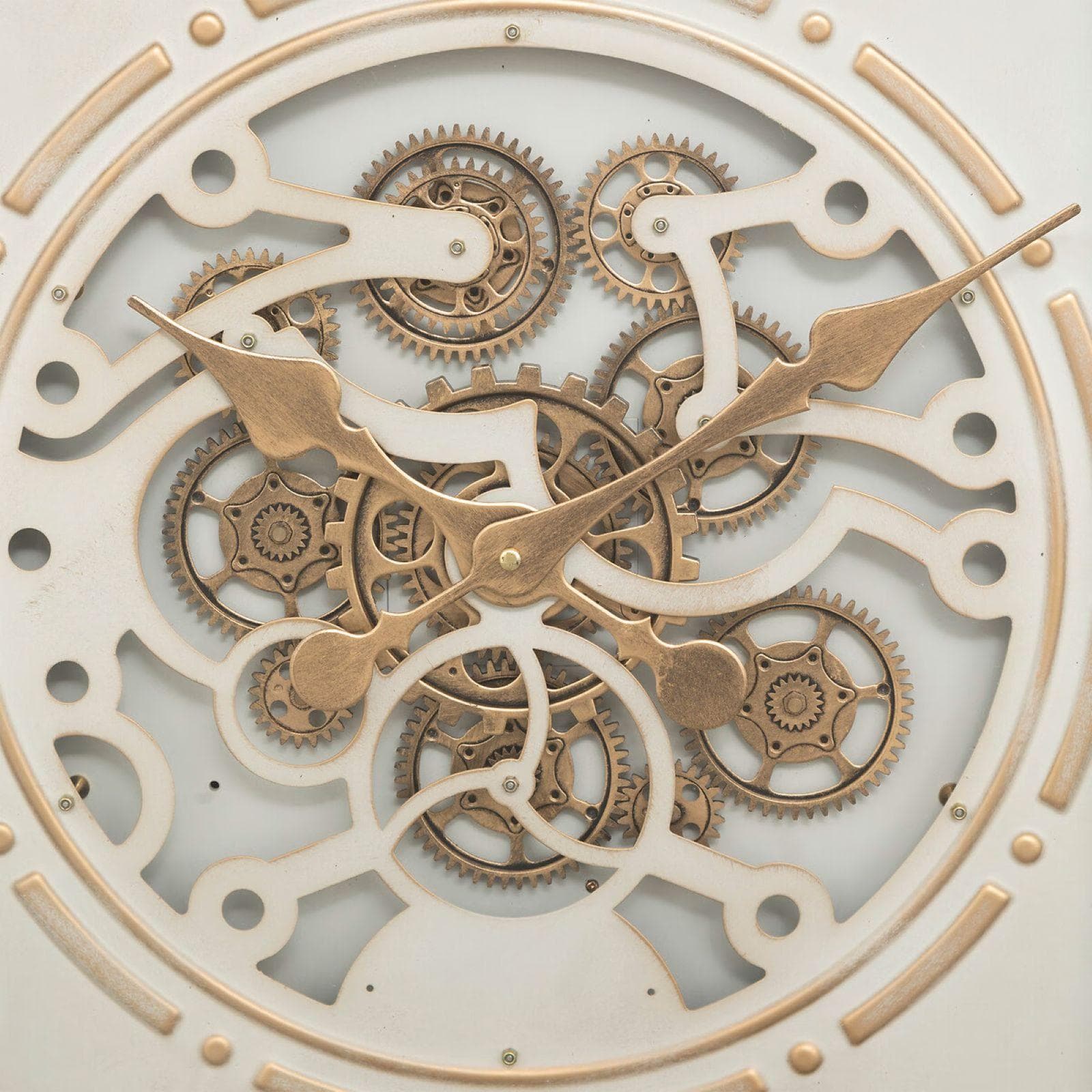 Orologio da parete rotondo 75 cm in acciaio beige e oro con ingranaggi mobili