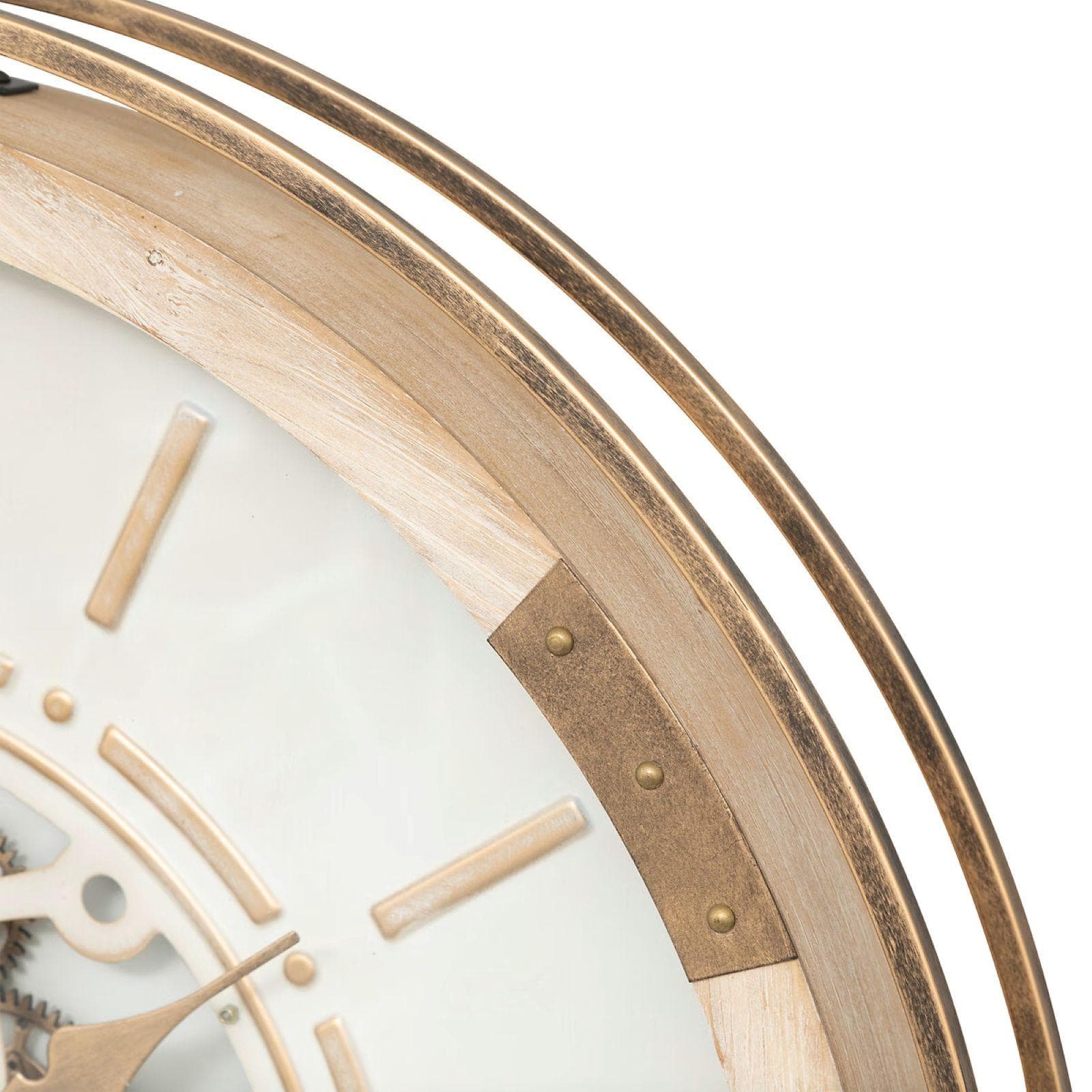 Orologio da parete rotondo 75 cm in acciaio beige e oro con ingranaggi mobili