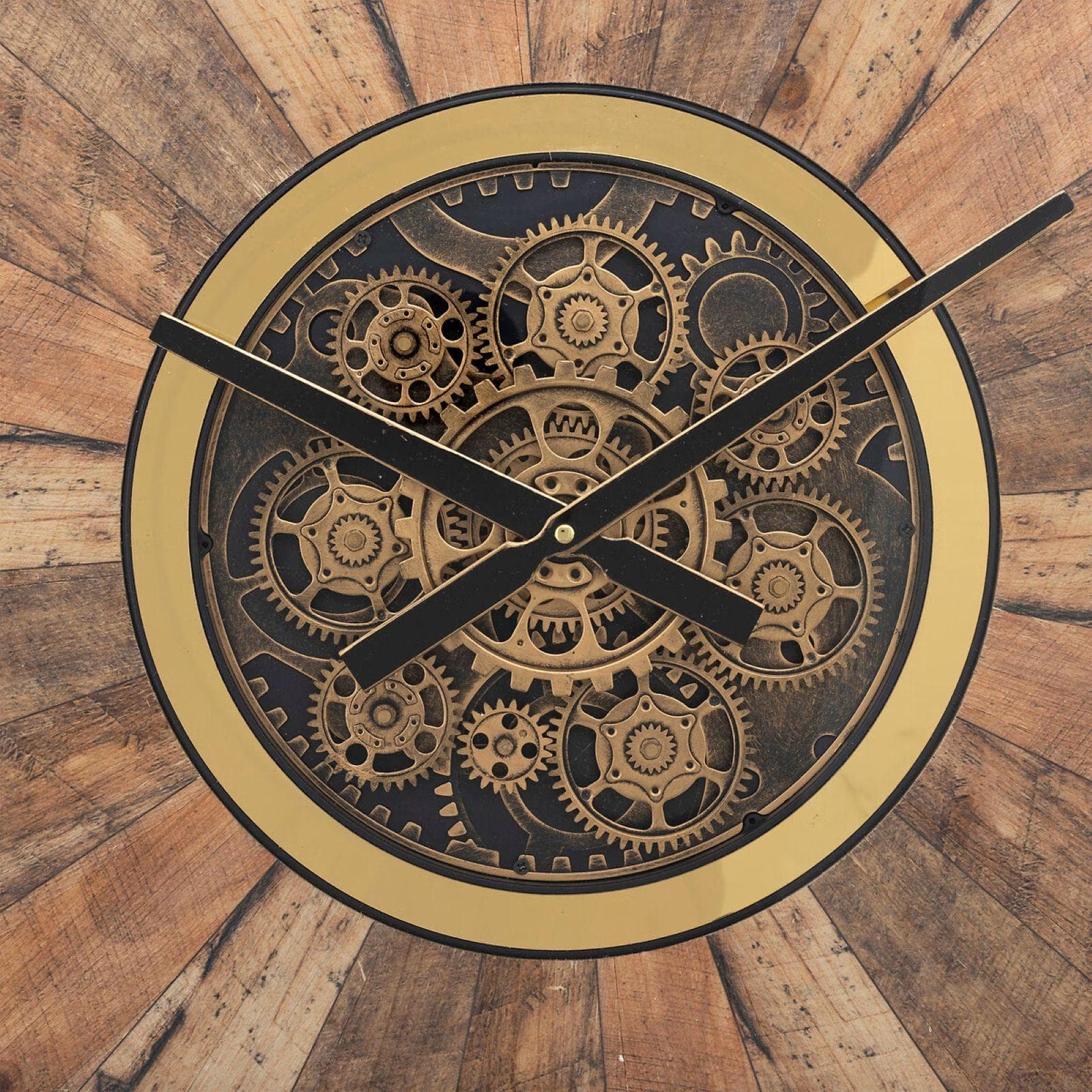 Orologio da parete rotondo 80 cm in legno e metallo oro con ingranaggi mobili