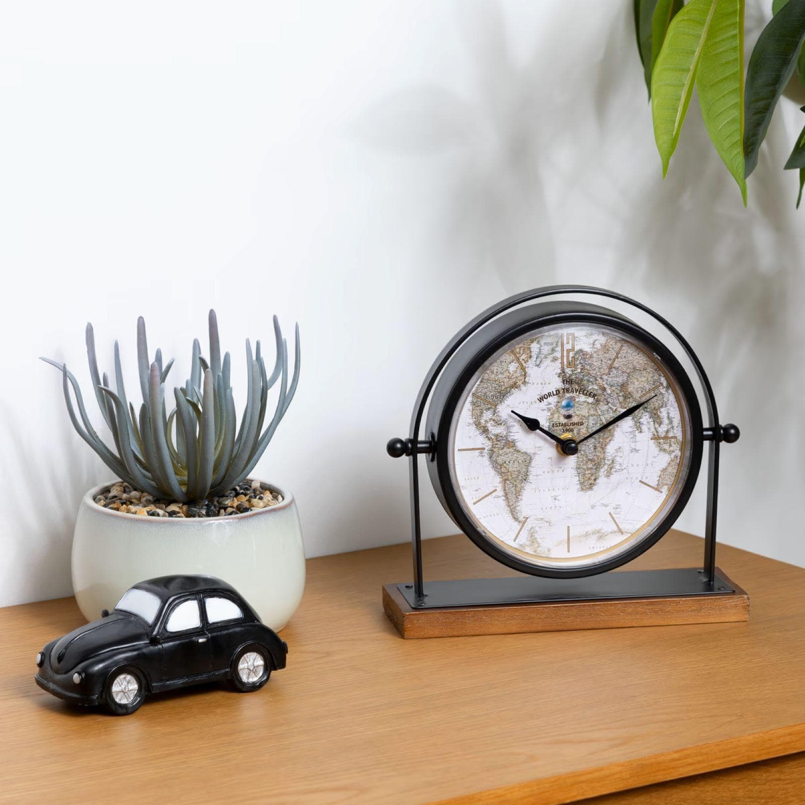 Orologio da tavolo 21h cm girevole in metallo nero e legno