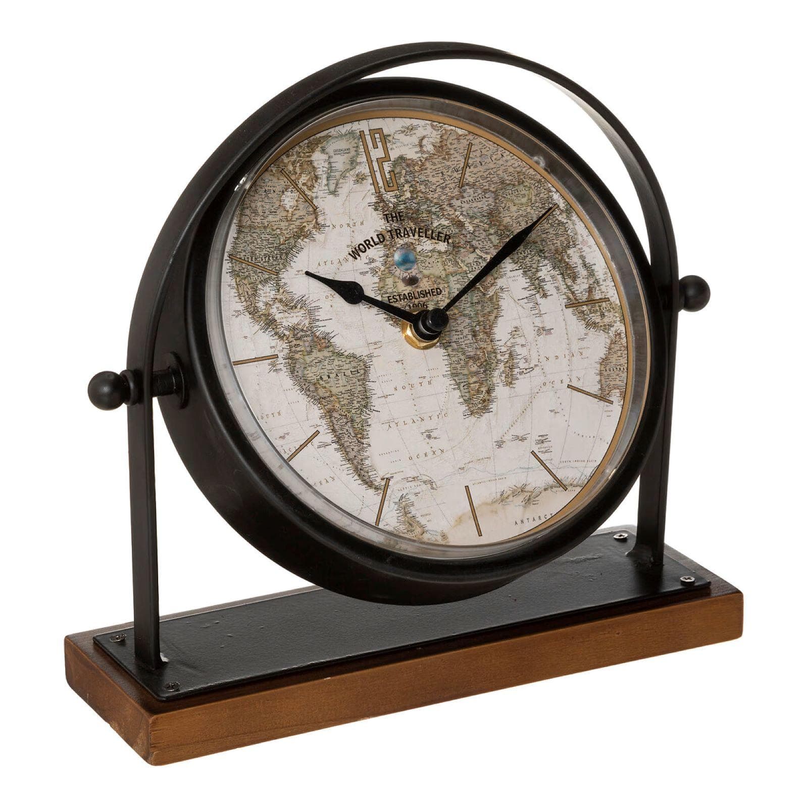 Orologio da tavolo 21h cm girevole in metallo nero e legno