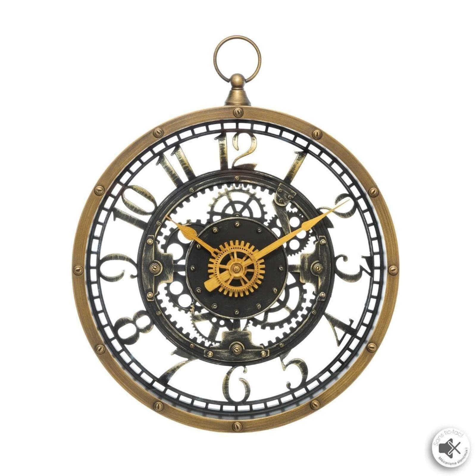 Orologio rotondo 27 cm effetto metallo anticato oro e nero