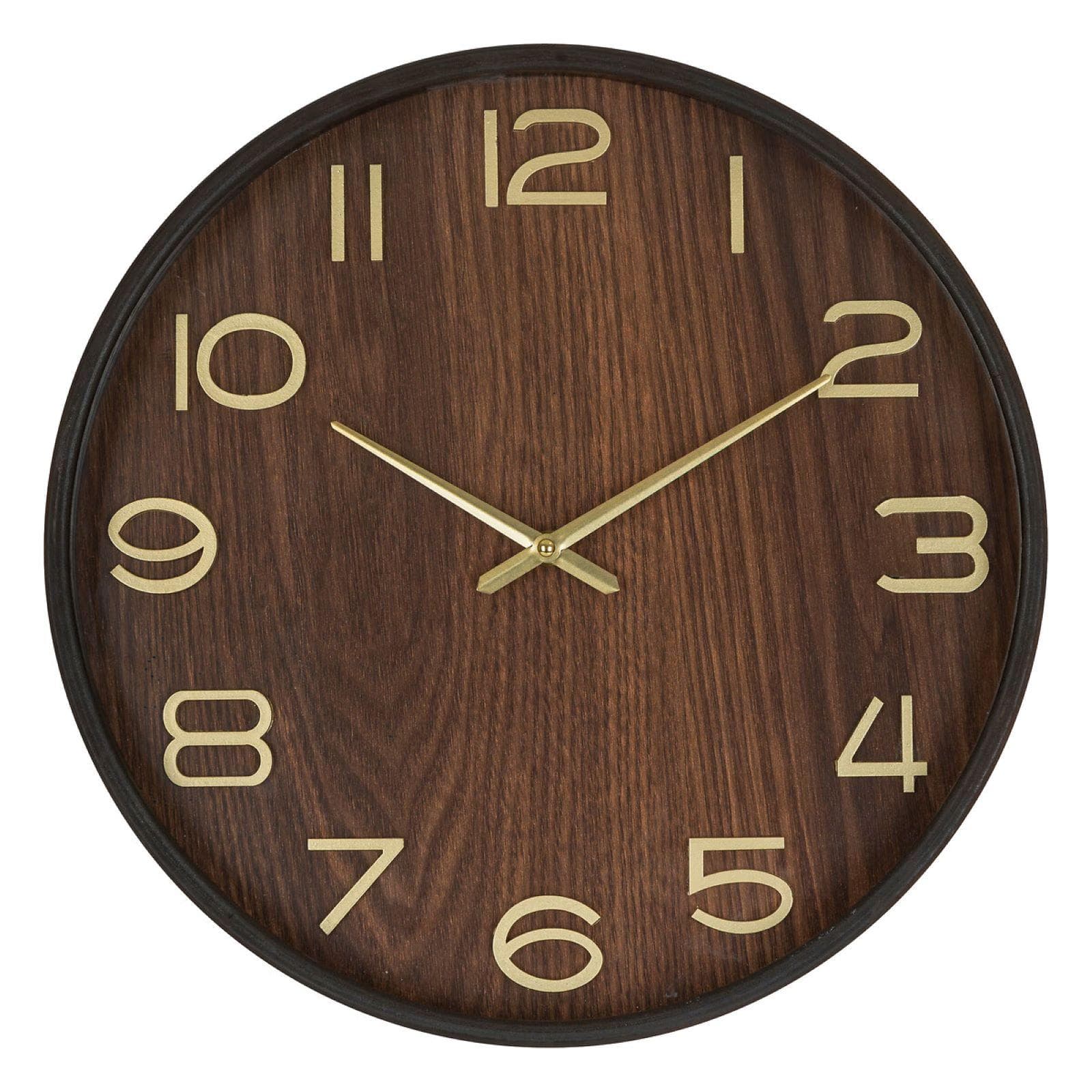 Orologio rotondo 38 cm in legno scuro naturale e oro
