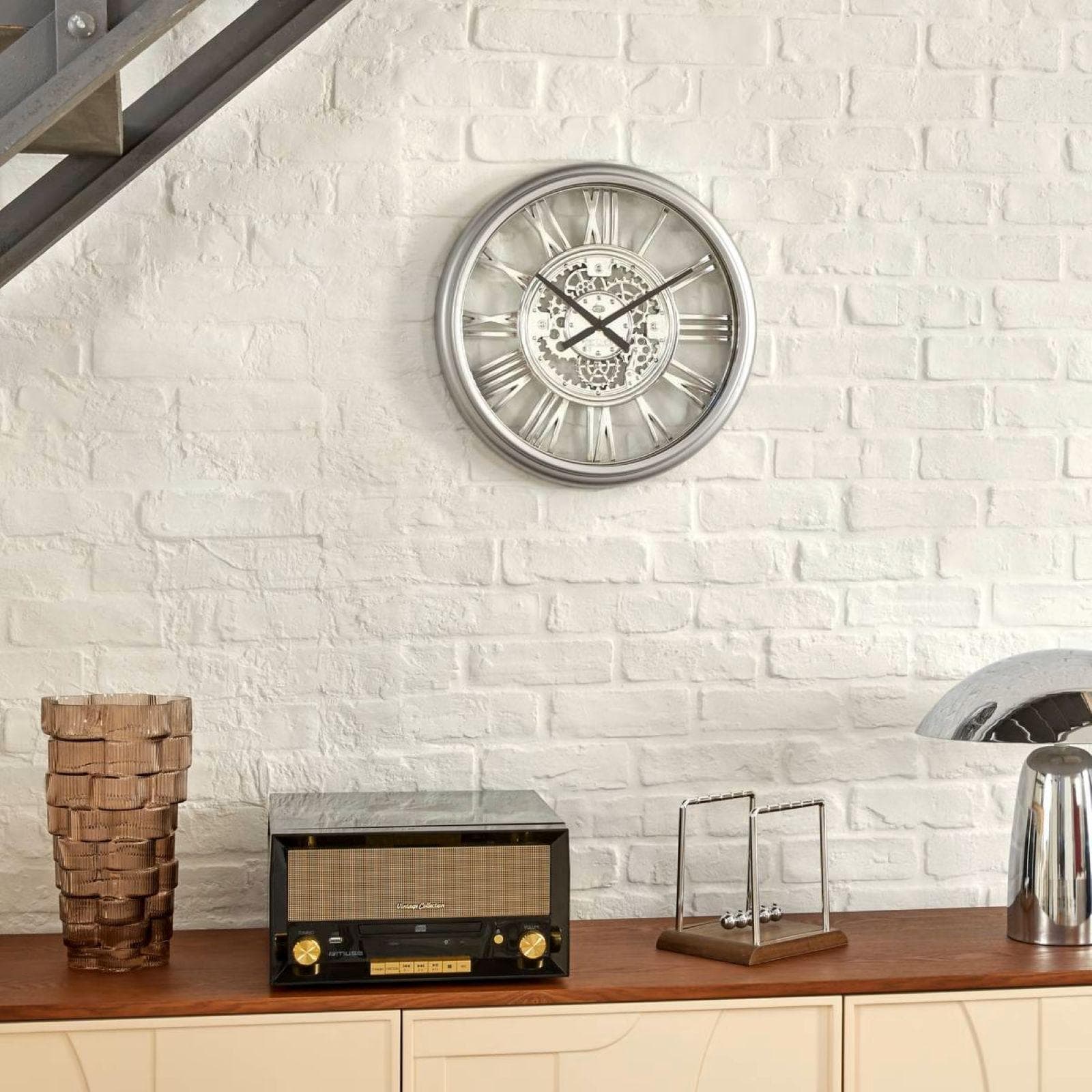 Orologio rotondo 41 cm effetto metallo cromo
