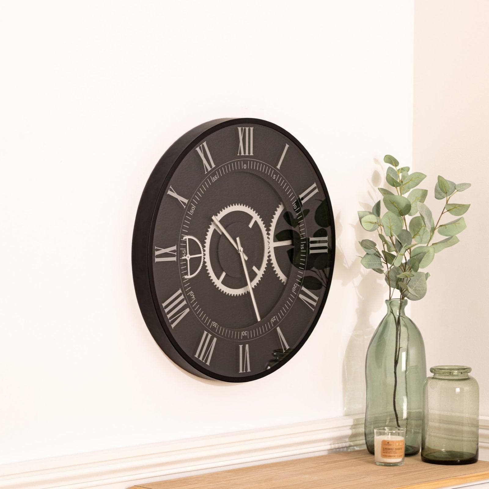 Orologio rotondo 57 cm in acciaio nero e cromo