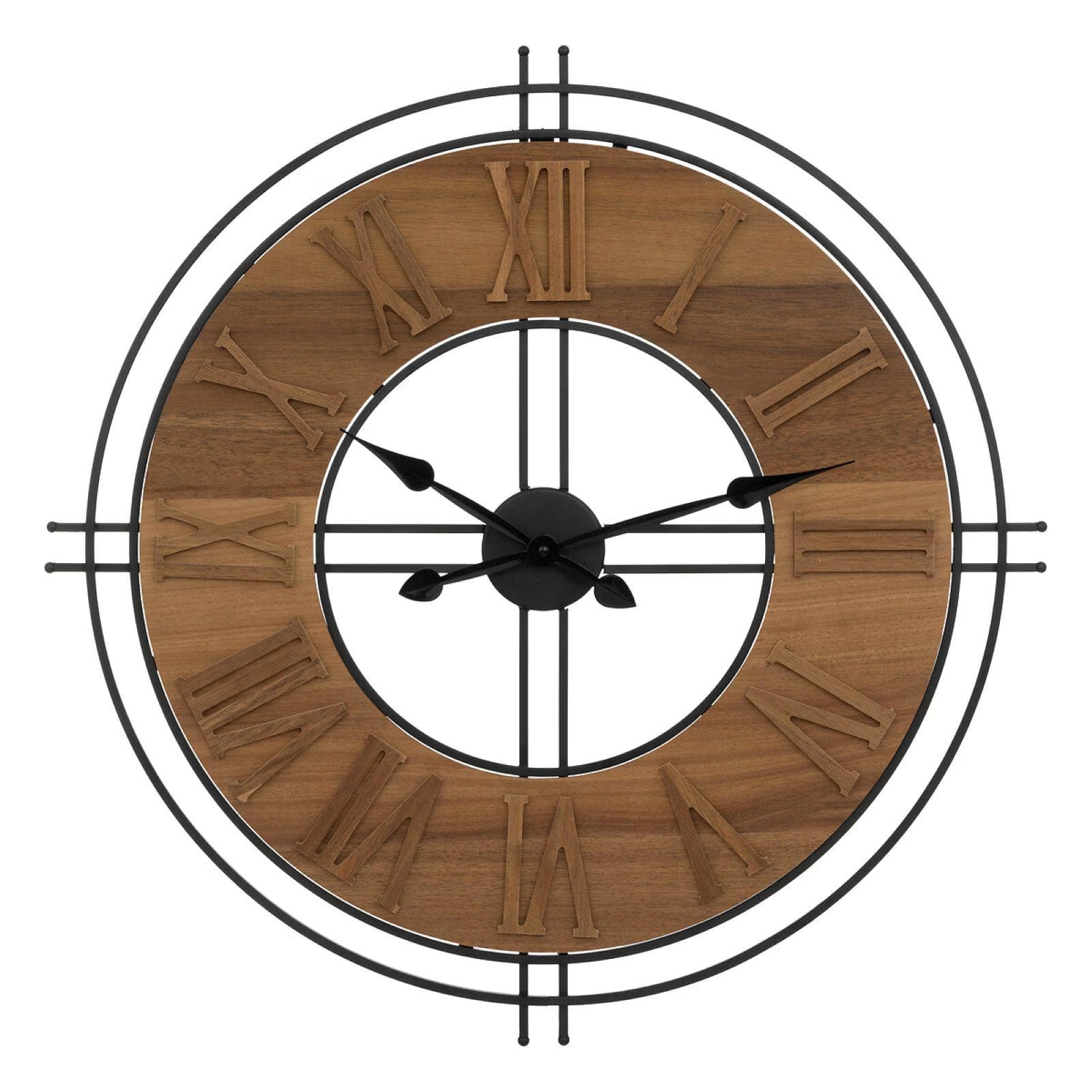 Orologio rotondo 65 cm in acciaio e legno naturale