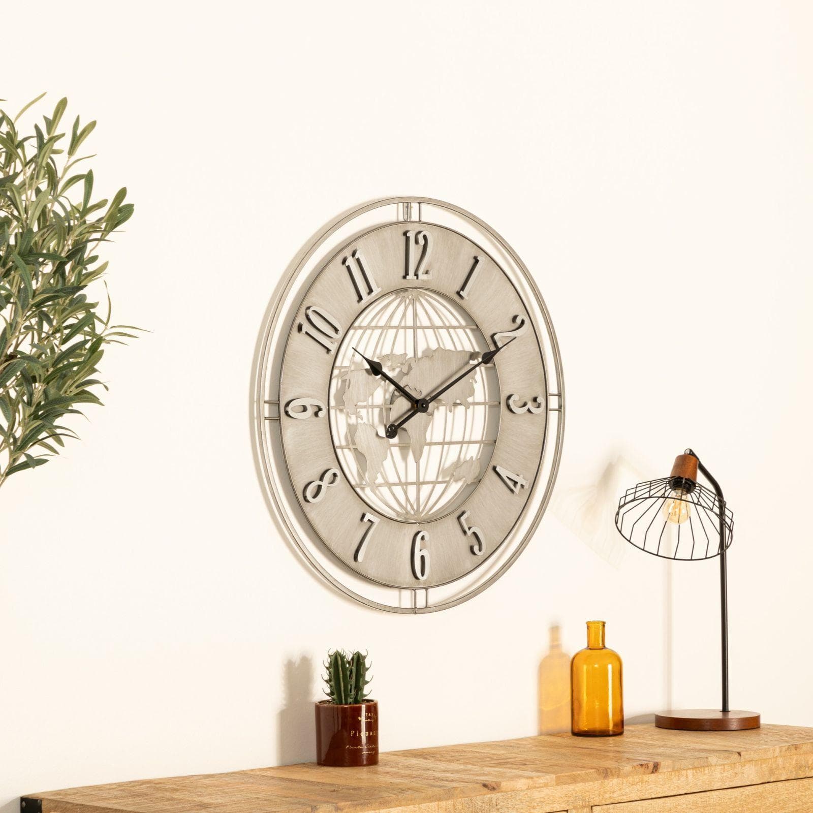 Orologio rotondo 76 cm in metallo anticato con mappamondo