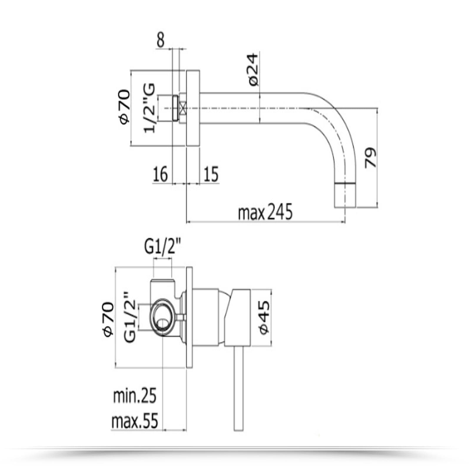 Miscelatore lavabo incasso con bocca 24,5 cm cromato - Stick di Paffoni
