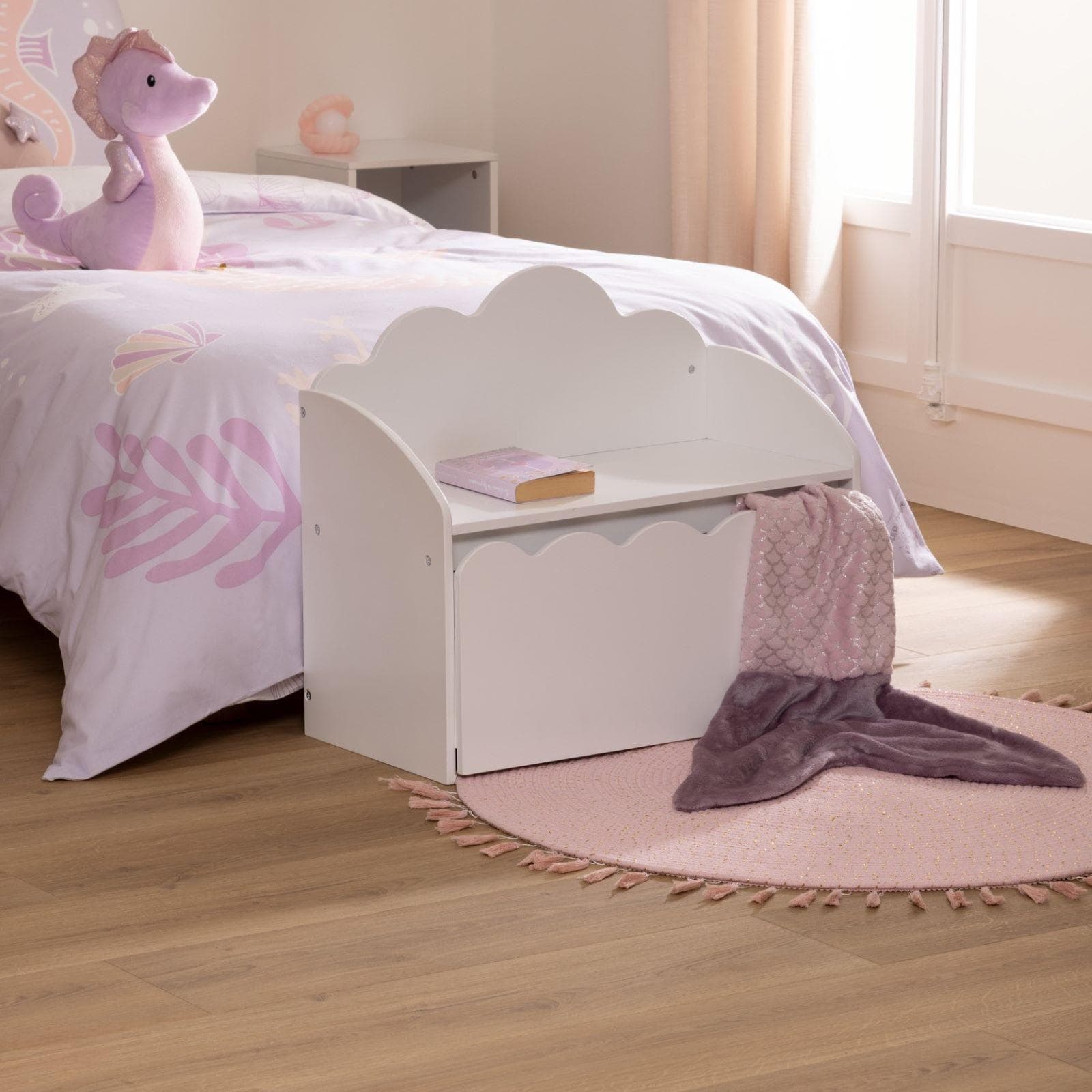 Panca contenitore per bambini 60x30h cm in legno bianco - Nuvy
