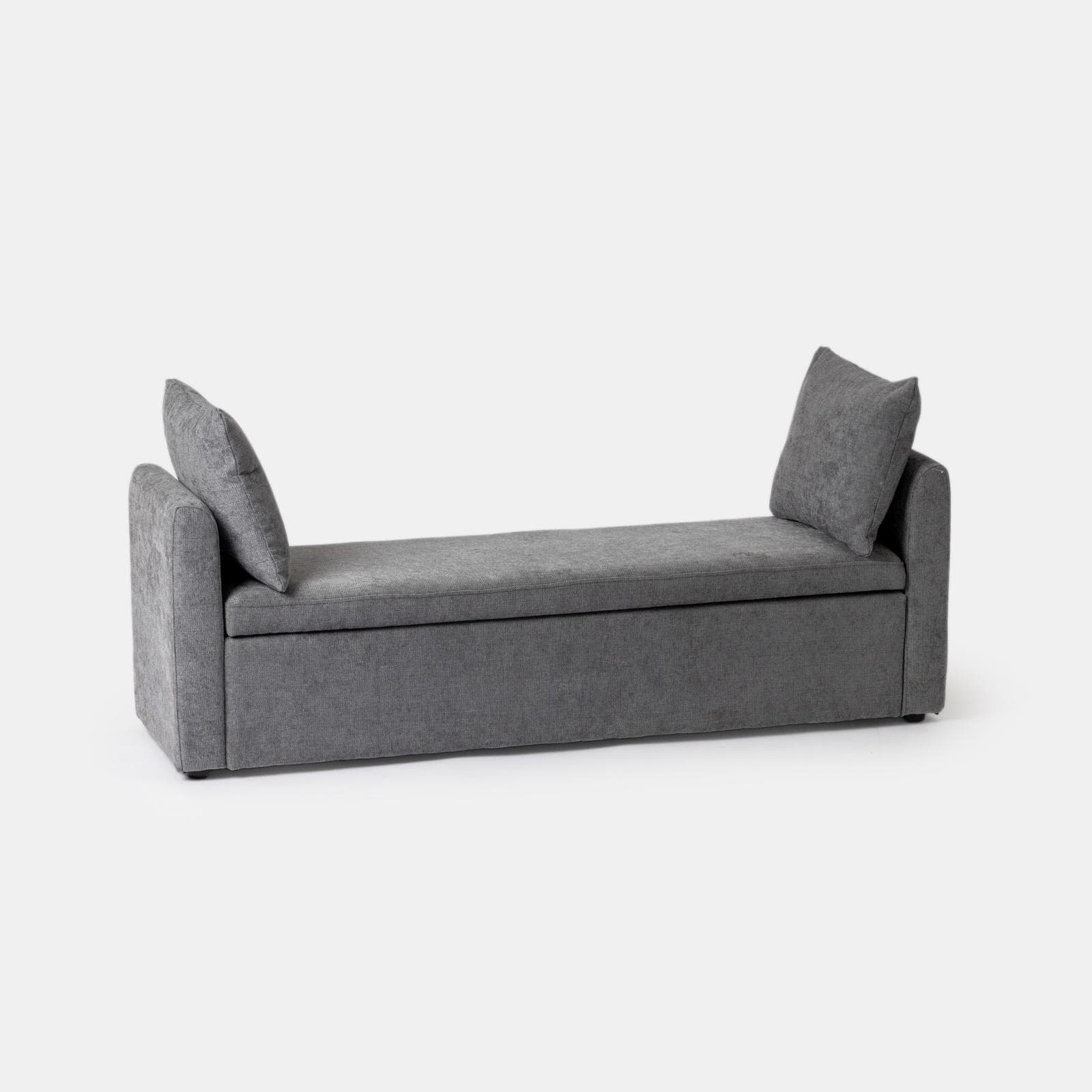 Panca contenitore 151x50h cm in tessuto grigio con cuscini inclusi - Levia