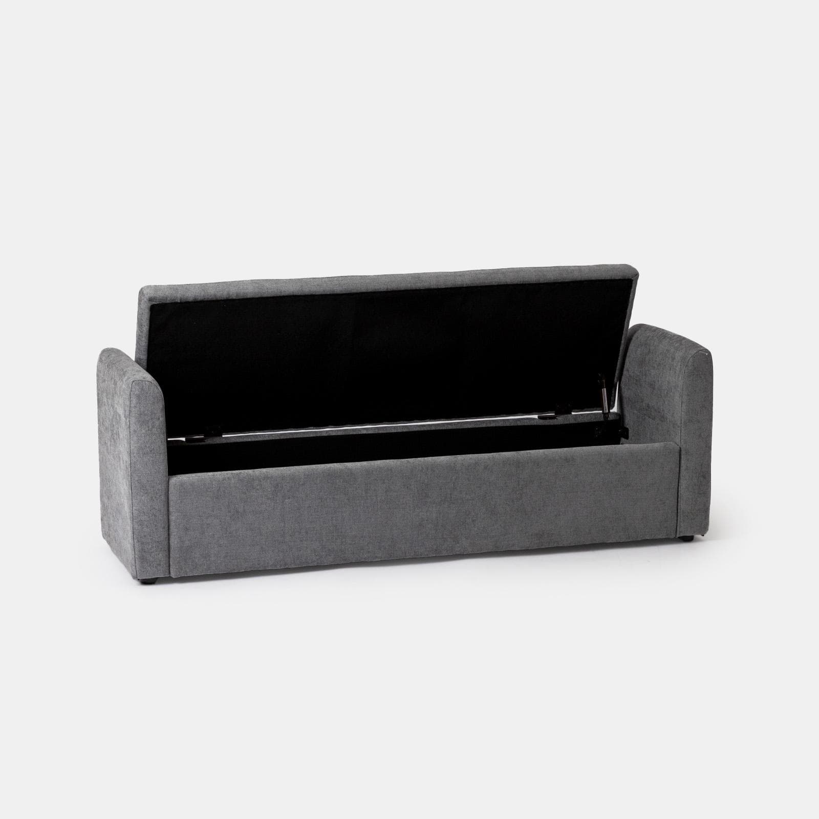 Panca contenitore 151x50h cm in tessuto grigio con cuscini inclusi - Levia