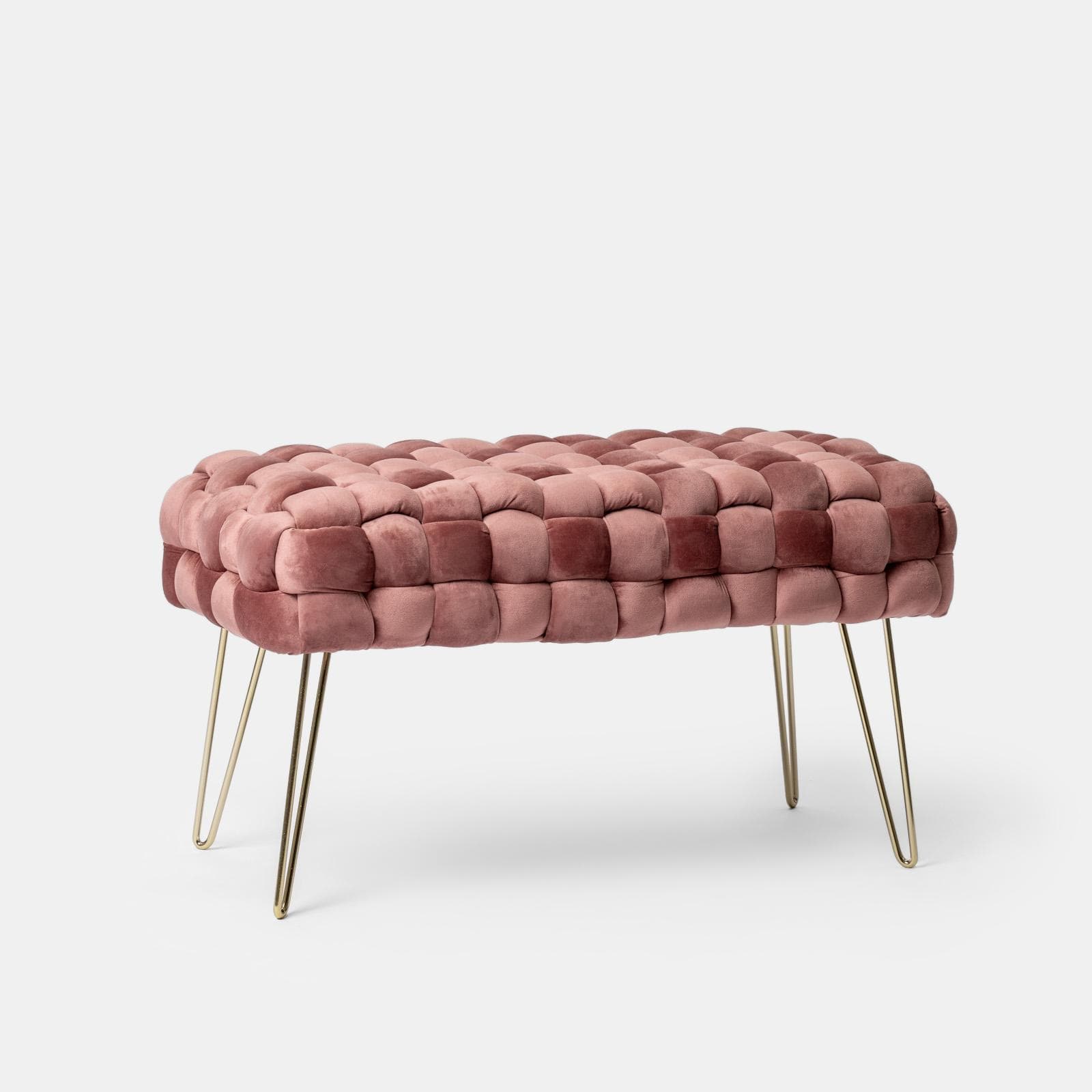 Panca 77x43h cm in velluto intrecciato rosa antico con gambe in metallo oro - Jagger