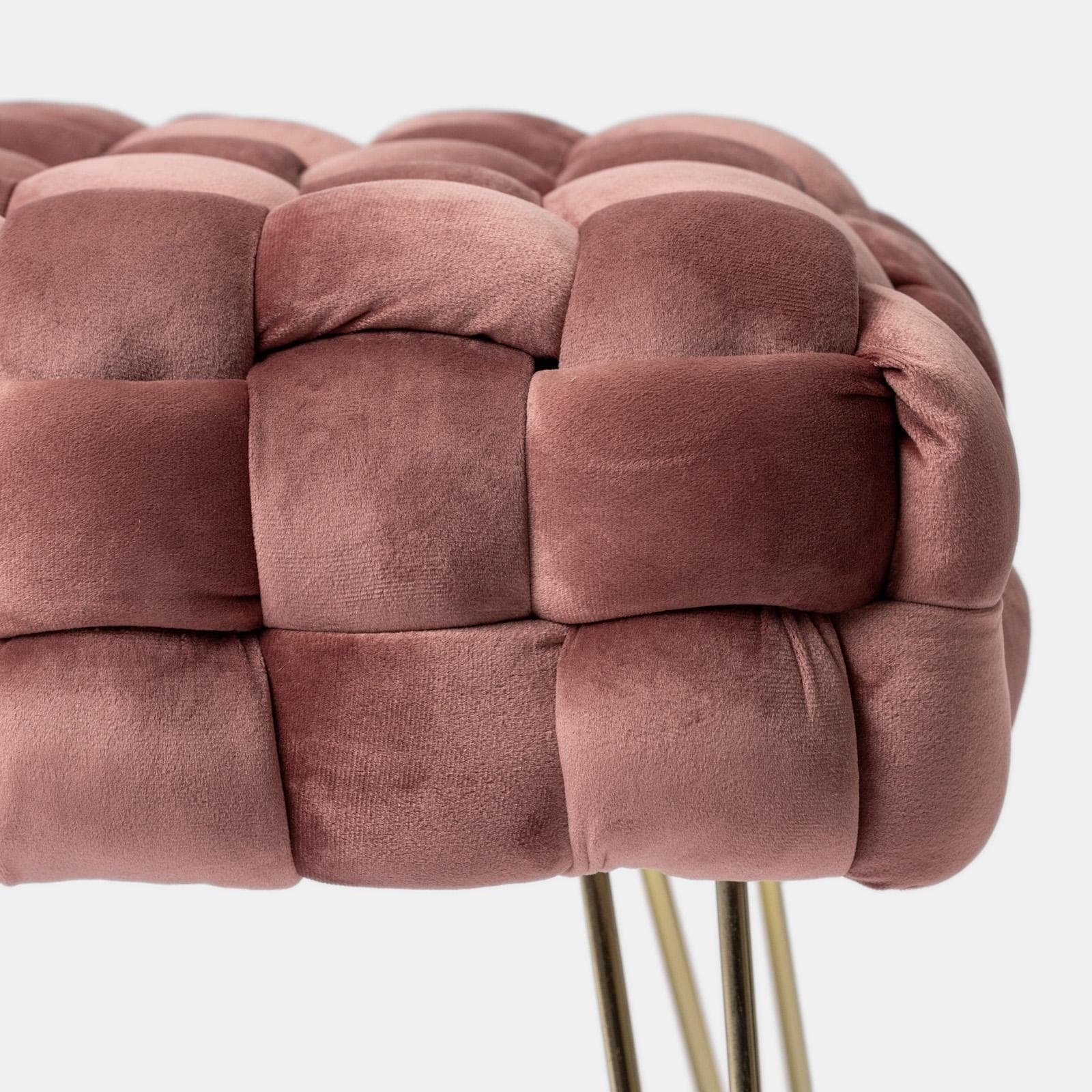Panca 77x43h cm in velluto intrecciato rosa antico con gambe in metallo oro - Jagger
