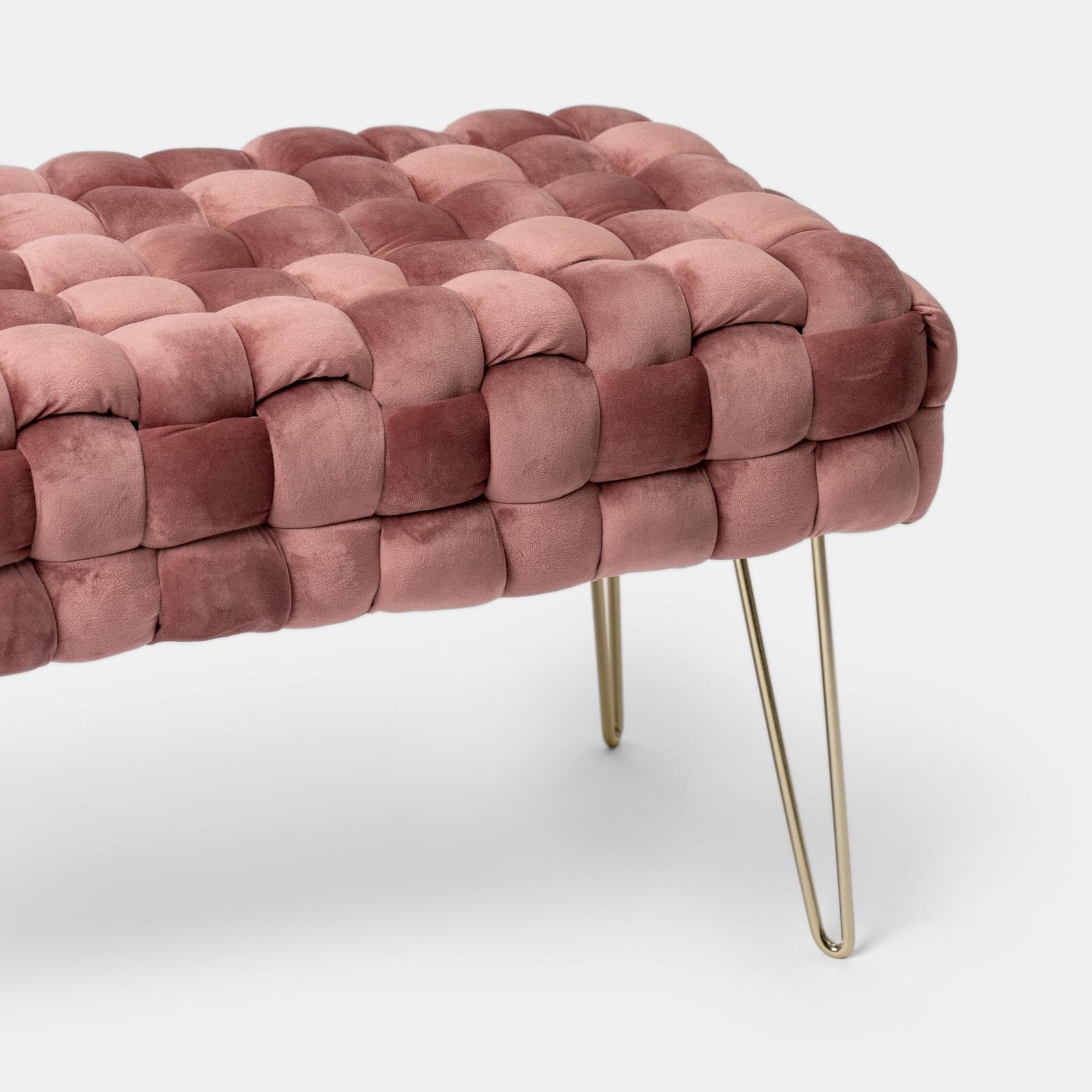 Panca 77x43h cm in velluto intrecciato rosa antico con gambe in metallo oro - Jagger