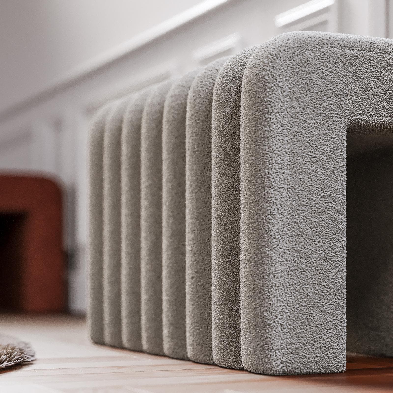 Panca 80x48 cm design ad arco in tessuto micro teddy grigio chiaro - Rudy