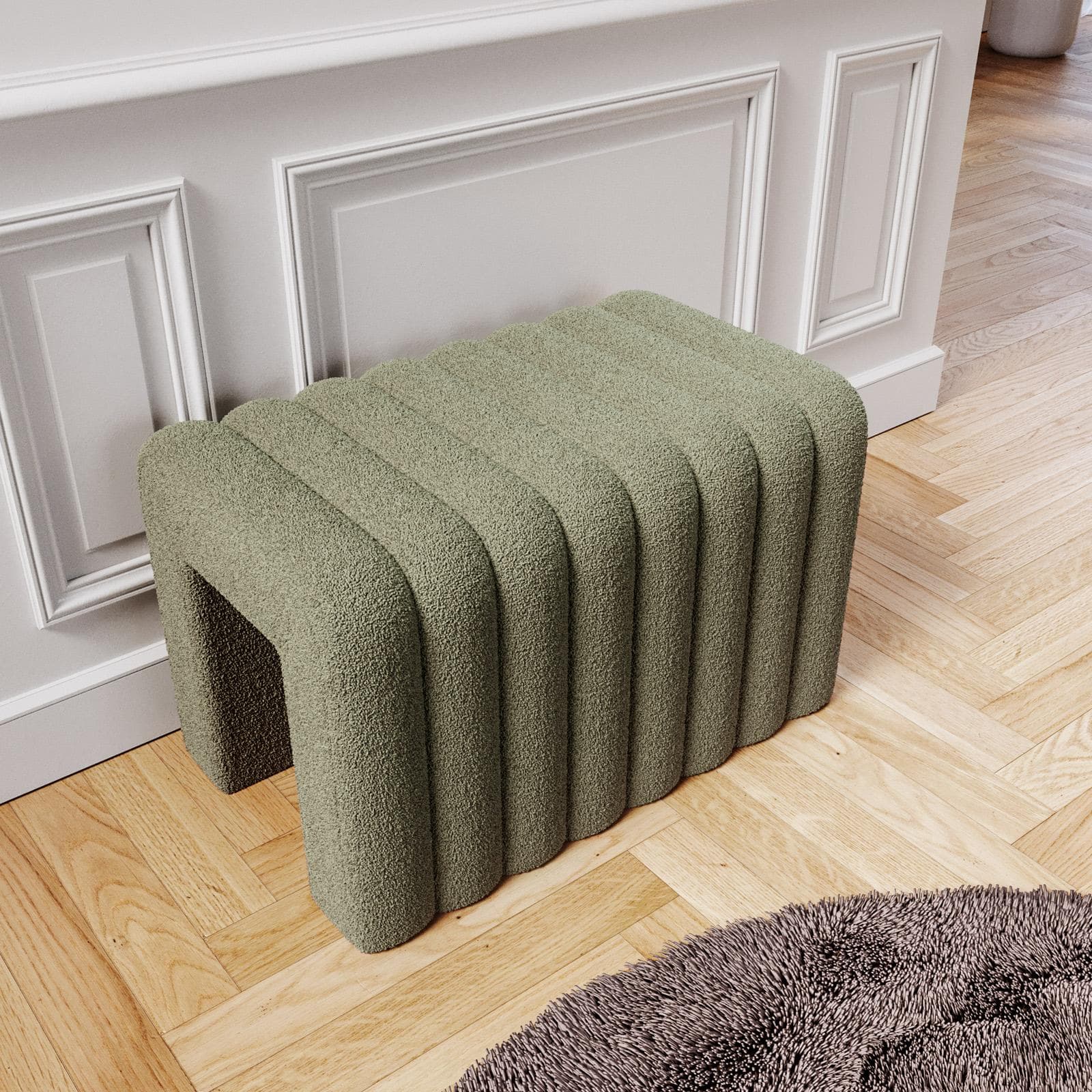 Panca 80x48 cm design ad arco in tessuto micro teddy verde - Rudy
