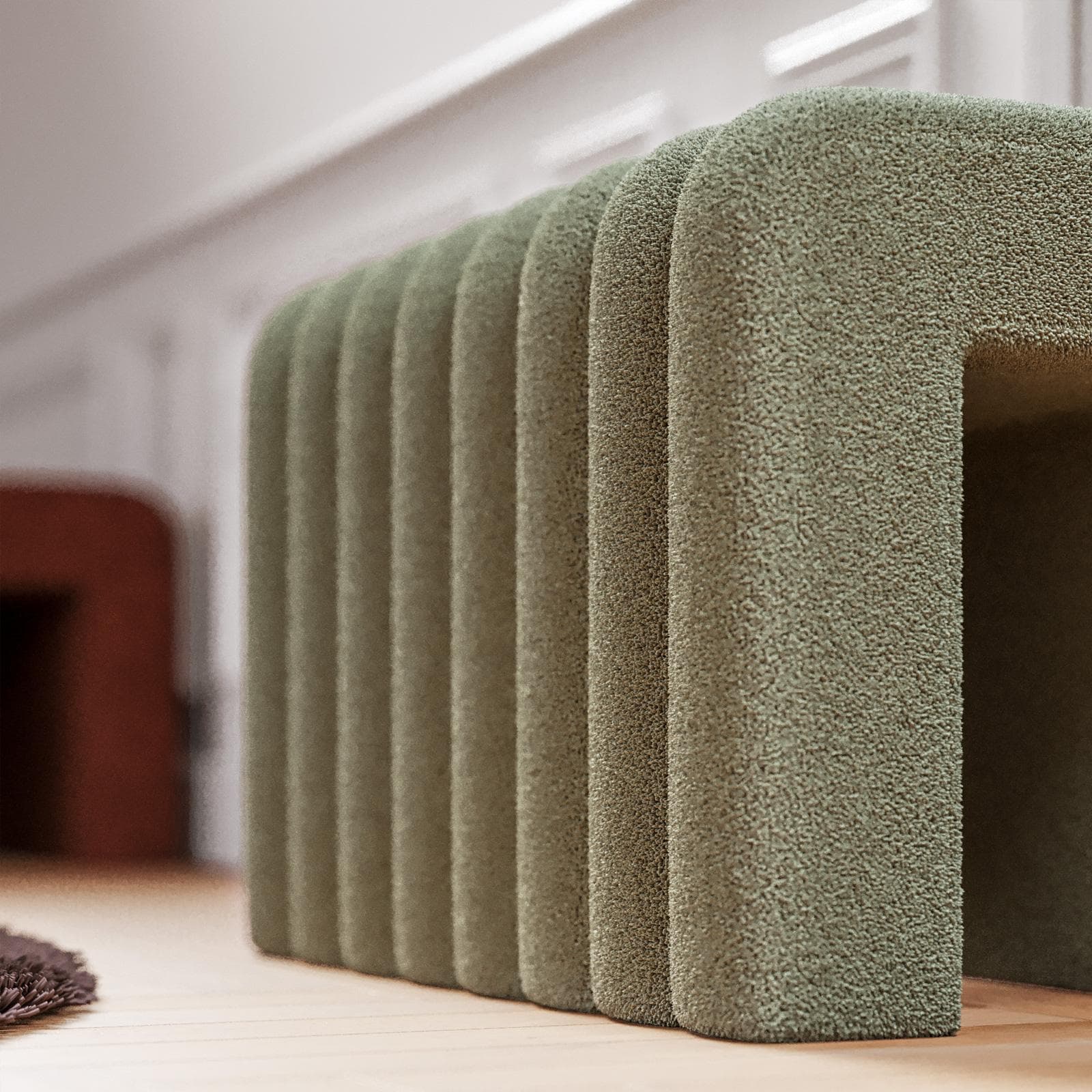 Panca 80x48 cm design ad arco in tessuto micro teddy verde - Rudy