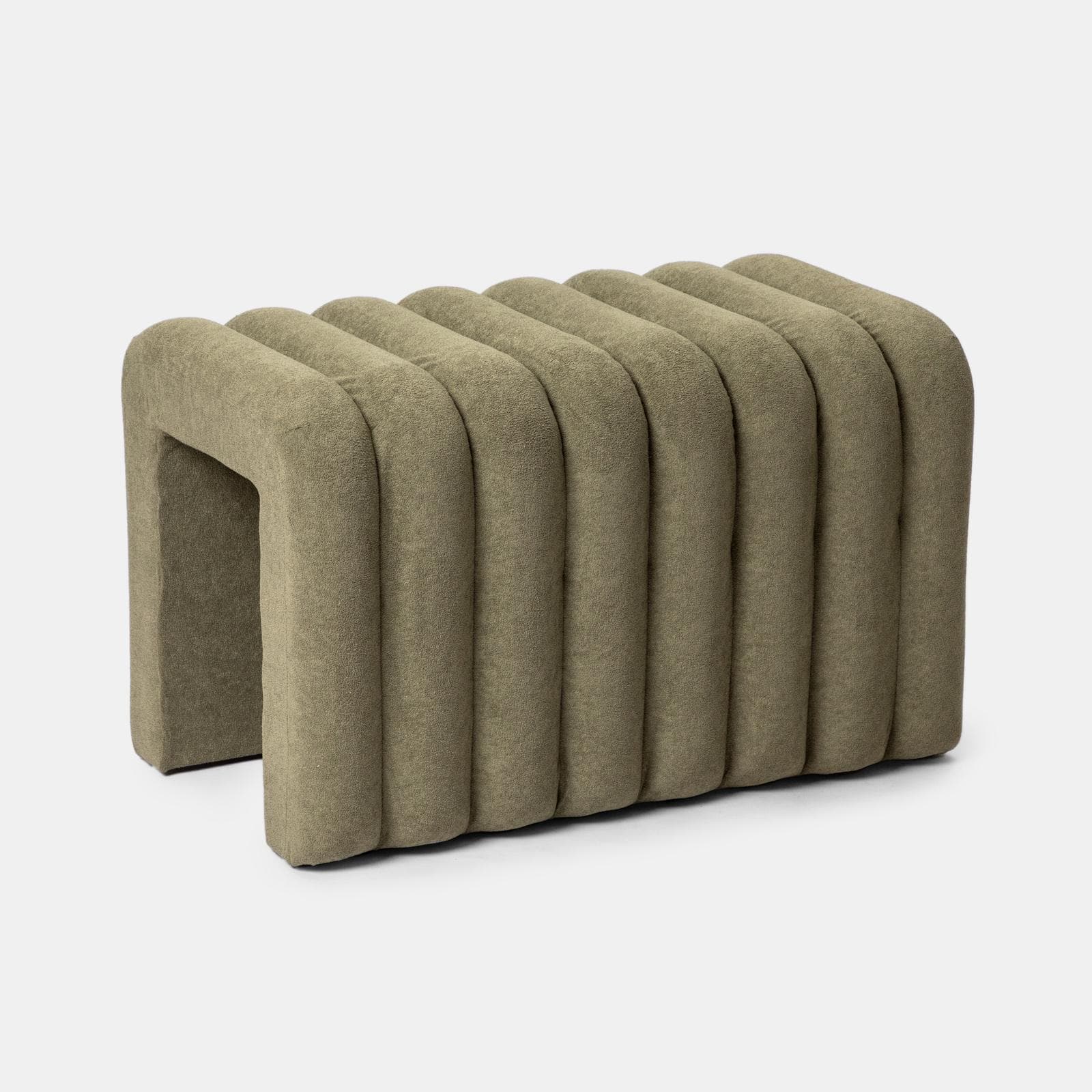 Panca 80x48 cm design ad arco in tessuto micro teddy verde - Rudy