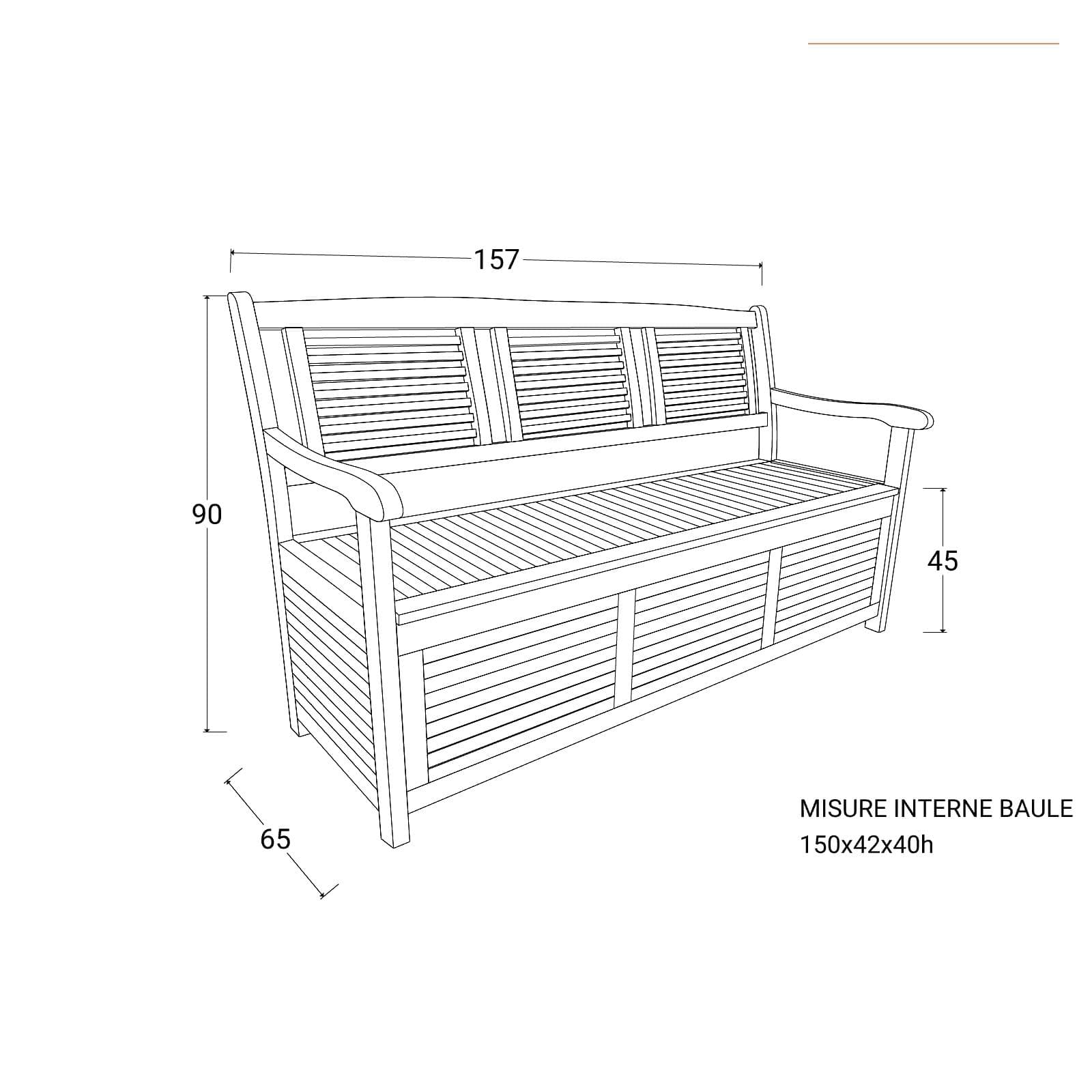 Panca con contenitore 157x90h cm in legno di acacia - Paja